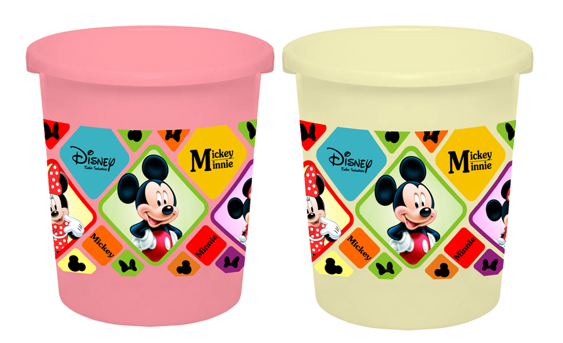 Kuber Industries Disney Mickey Minnie Print Plastic 2 Pieces Garbage Waste Dustbin/Recycling Bin for Home, Office, Factory, 5 Liters (Pink & Cream) -HS_35_KUBMART17785