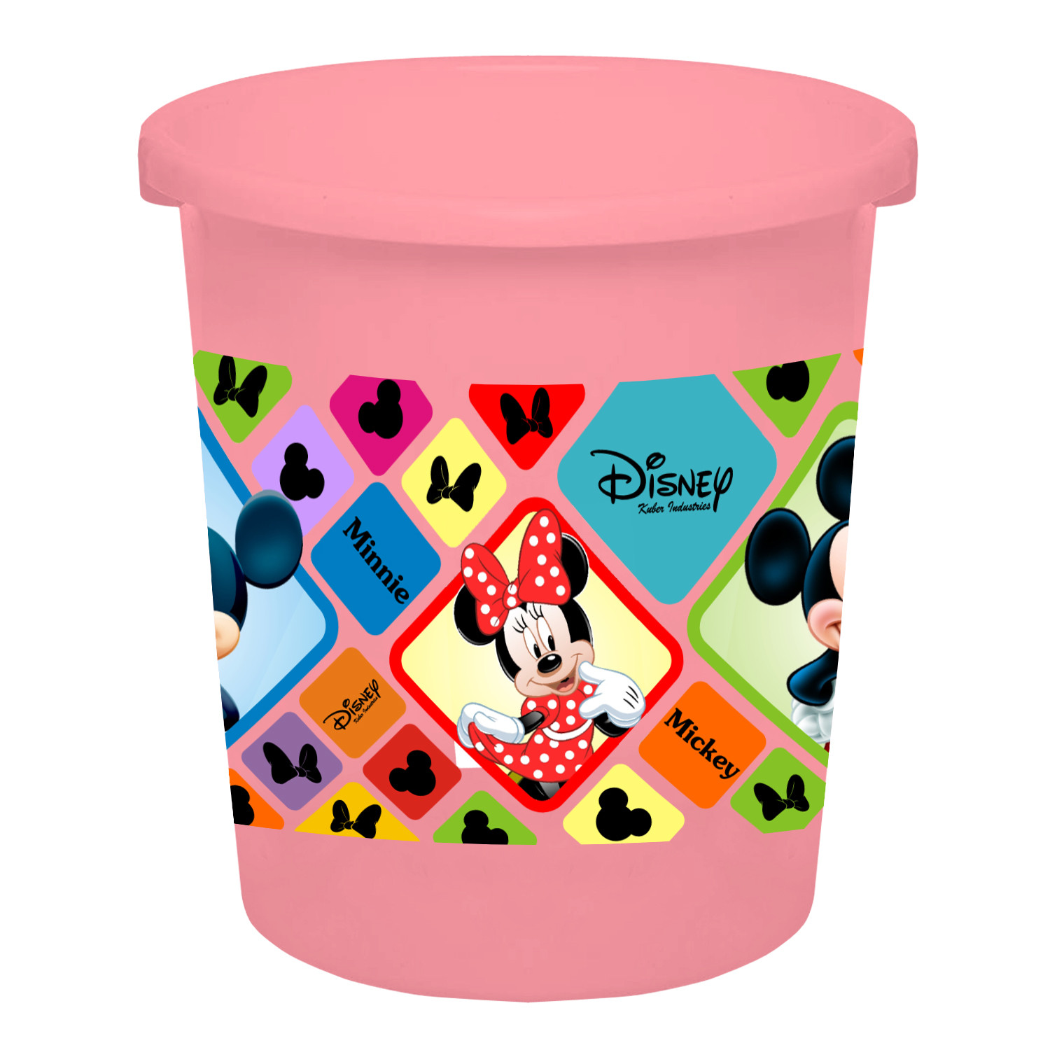 Kuber Industries Disney Mickey Minnie Print Plastic 2 Pieces Garbage Waste Dustbin/Recycling Bin for Home, Office, Factory, 5 Liters (Pink & Cream) -HS_35_KUBMART17785