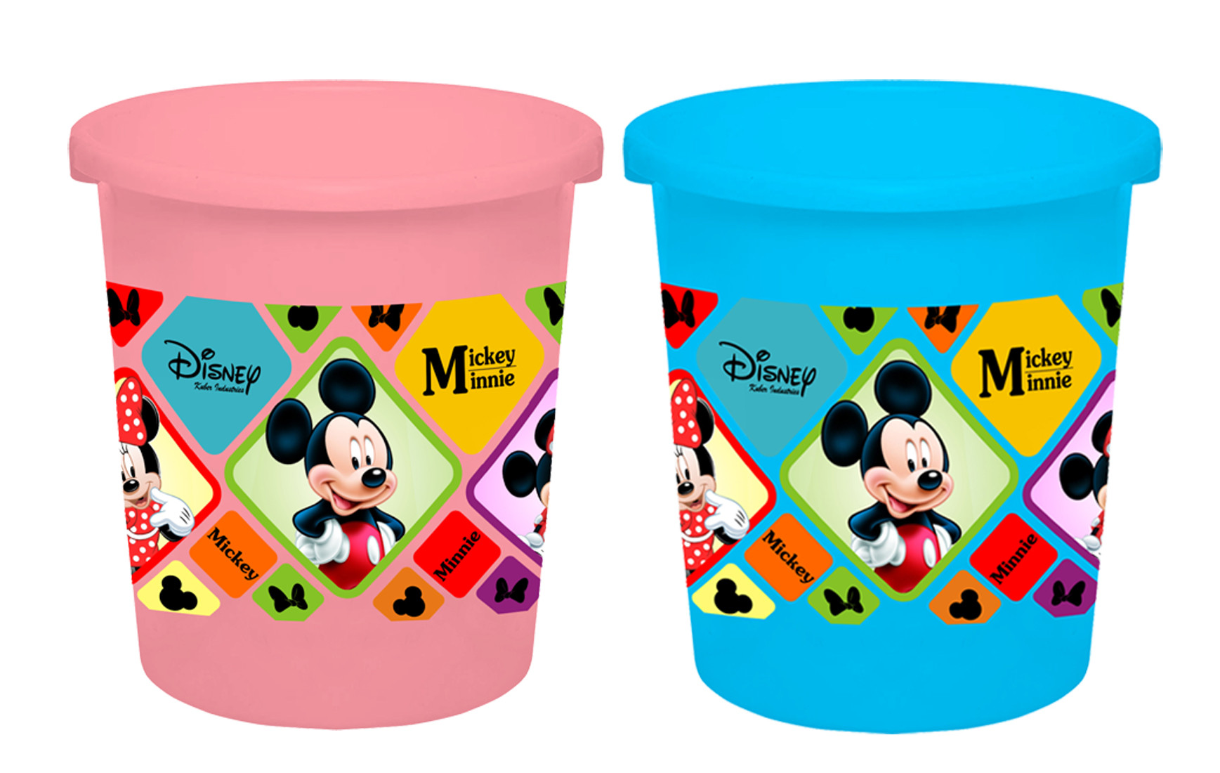 Kuber Industries Disney Mickey Minnie Print Plastic 2 Pieces Garbage Waste Dustbin/Recycling Bin for Home, Office, Factory, 5 Liters (Pink & Blue) -HS_35_KUBMART17787