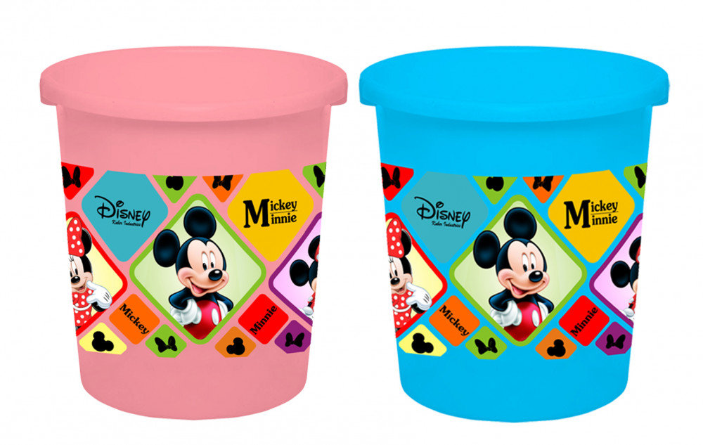Kuber Industries Disney Mickey Minnie Print Plastic 2 Pieces Garbage Waste Dustbin/Recycling Bin for Home, Office, Factory, 5 Liters (Pink &amp; Blue) -HS_35_KUBMART17787