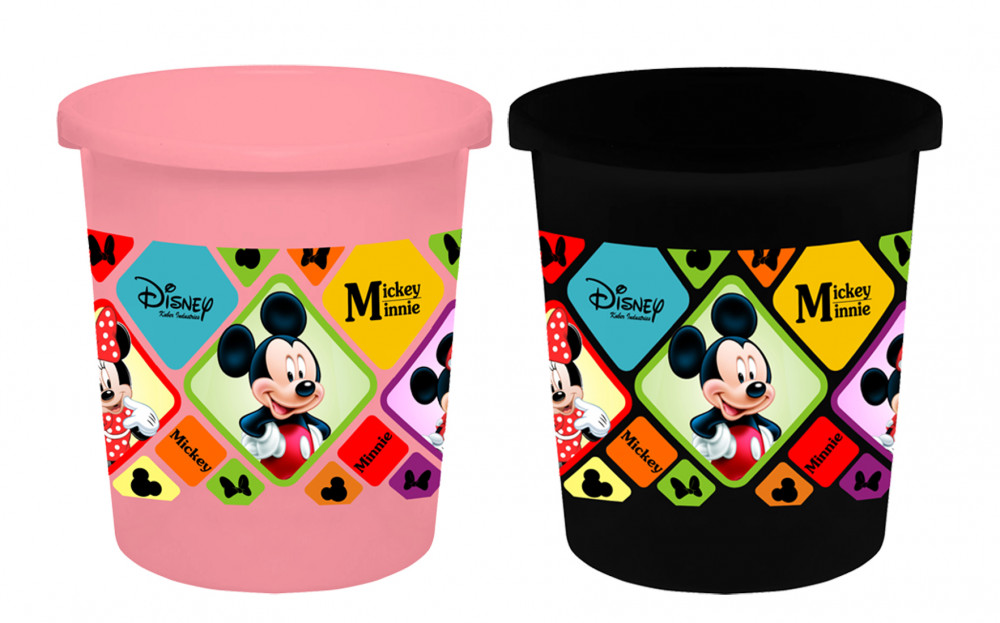 Kuber Industries Disney Mickey Minnie Print Plastic 2 Pieces Garbage Waste Dustbin/Recycling Bin for Home, Office, Factory, 5 Liters (Pink &amp; Black) -HS_35_KUBMART17789