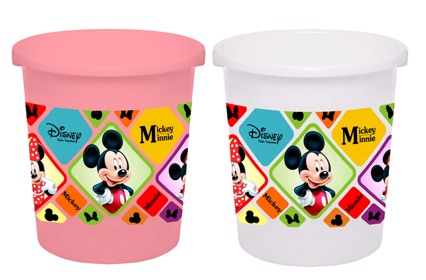 Kuber Industries Disney Mickey Minnie Print Plastic 2 Pieces Garbage Waste Dustbin/Recycling Bin for Home, Office, Factory, 5 Liters (Pink & White) -HS_35_KUBMART17791