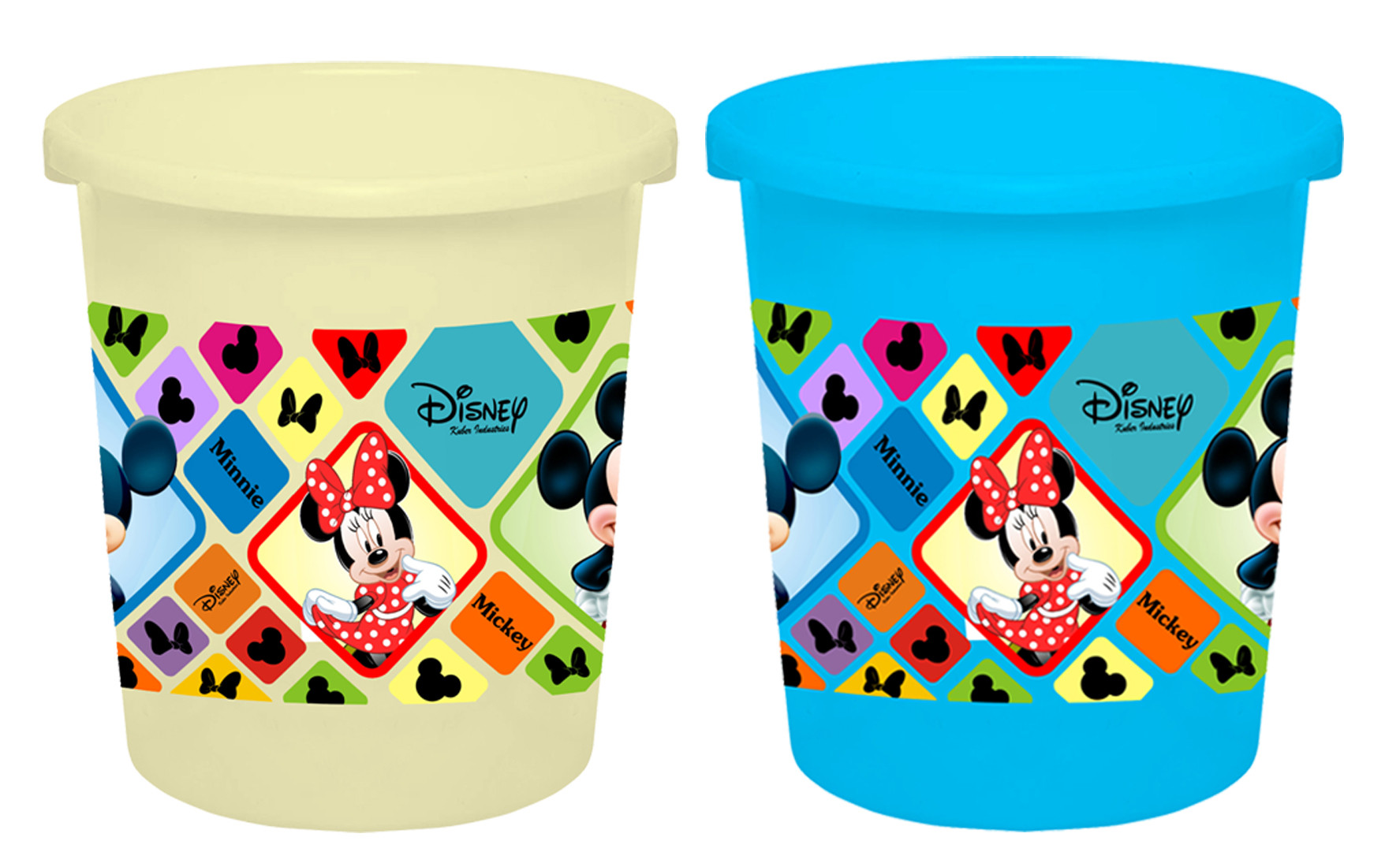 Kuber Industries Disney Mickey Minnie Print Plastic 2 Pieces Garbage Waste Dustbin/Recycling Bin for Home, Office, Factory, 5 Liters (Cream & Blue) -HS_35_KUBMART17793