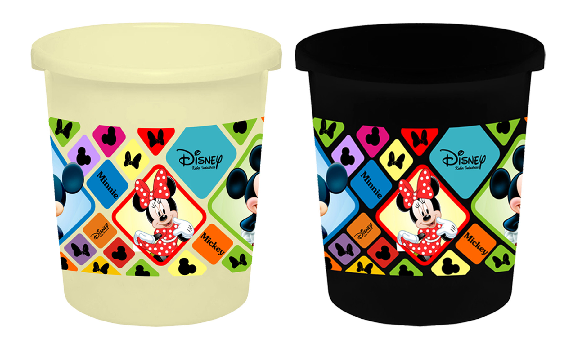 Kuber Industries Disney Mickey Minnie Print Plastic 2 Pieces Garbage Waste Dustbin/Recycling Bin for Home, Office, Factory, 5 Liters (Cream & Black) -HS_35_KUBMART17795