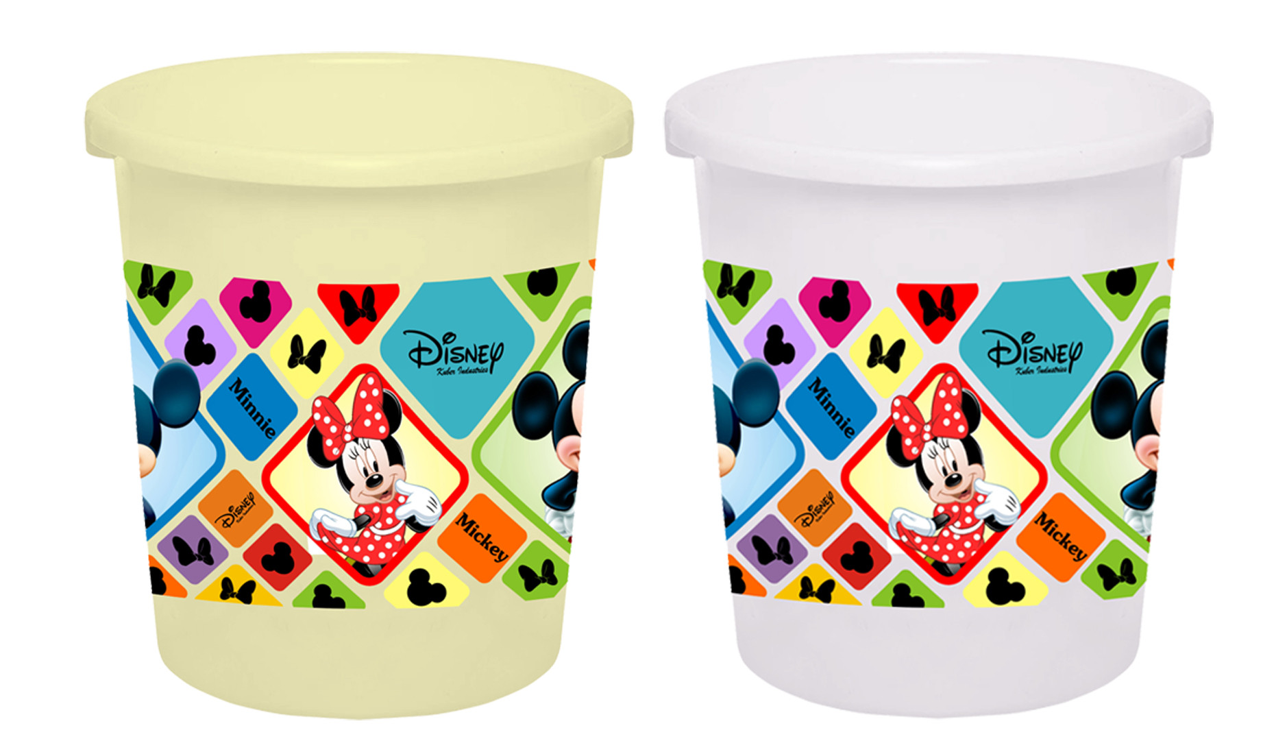 Kuber Industries Disney Mickey Minnie Print Plastic 2 Pieces Garbage Waste Dustbin/Recycling Bin for Home, Office, Factory, 5 Liters (Cream & White) -HS_35_KUBMART17797