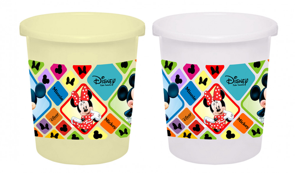 Kuber Industries Disney Mickey Minnie Print Plastic 2 Pieces Garbage Waste Dustbin/Recycling Bin for Home, Office, Factory, 5 Liters (Cream &amp; White) -HS_35_KUBMART17797