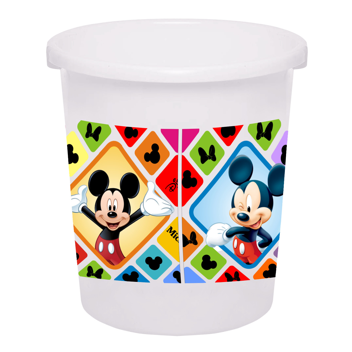 Kuber Industries Disney Mickey Minnie Print Plastic 2 Pieces Garbage Waste Dustbin/Recycling Bin for Home, Office, Factory, 5 Liters (Cream & White) -HS_35_KUBMART17797