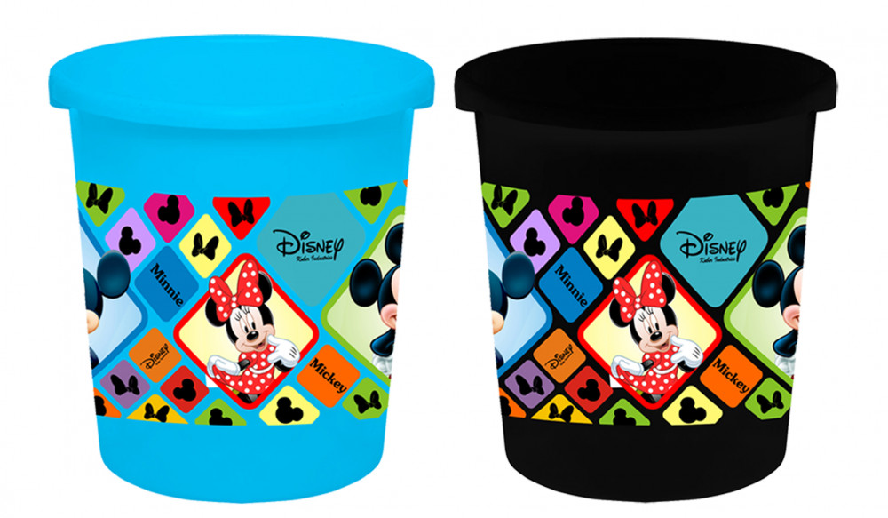 Kuber Industries Disney Mickey Minnie Print Plastic 2 Pieces Garbage Waste Dustbin/Recycling Bin for Home, Office, Factory, 5 Liters (Blue &amp; Black) -HS_35_KUBMART17799