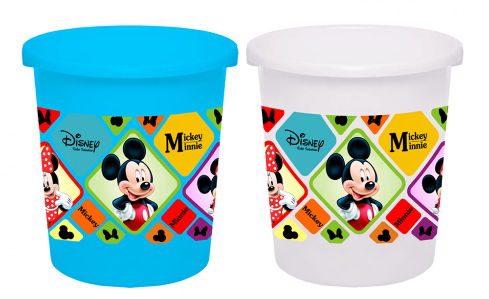 Kuber Industries Disney Mickey Minnie Print Plastic 2 Pieces Garbage Waste Dustbin/Recycling Bin for Home, Office, Factory, 5 Liters (Blue &amp; White) -HS_35_KUBMART17801