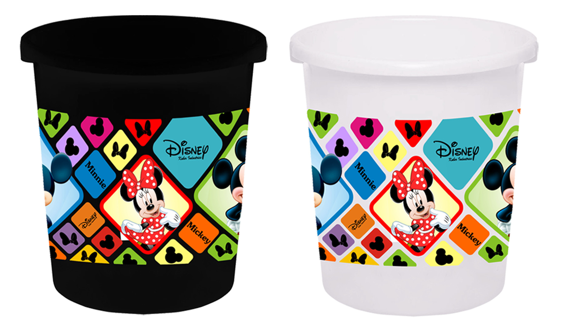 Kuber Industries Disney Mickey Minnie Print Plastic 2 Pieces Garbage Waste Dustbin/Recycling Bin for Home, Office, Factory, 5 Liters (Black & White) -HS_35_KUBMART17803