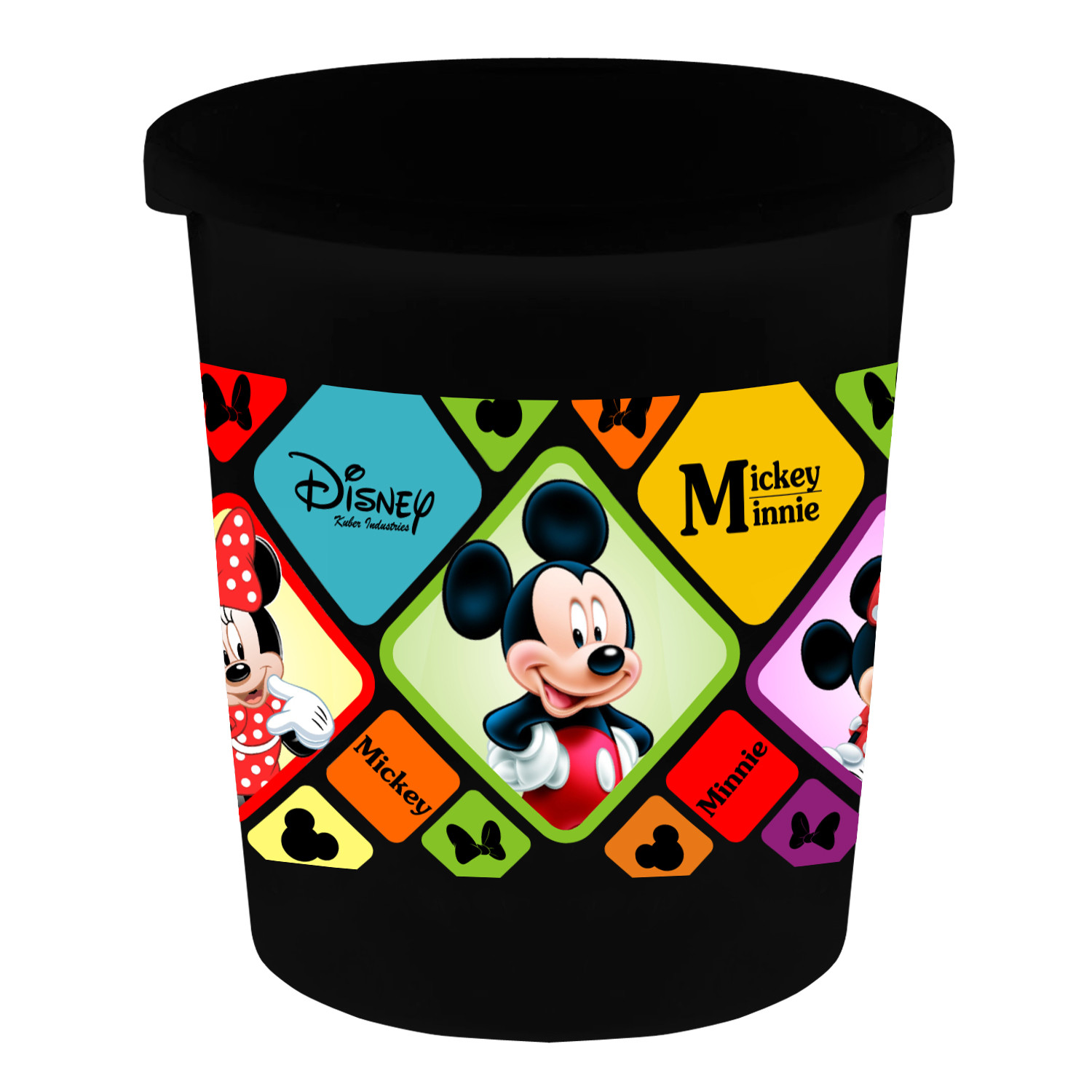 Kuber Industries Disney Mickey Minnie Print Plastic 2 Pieces Garbage Waste Dustbin/Recycling Bin for Home, Office, Factory, 5 Liters (Black & White) -HS_35_KUBMART17803