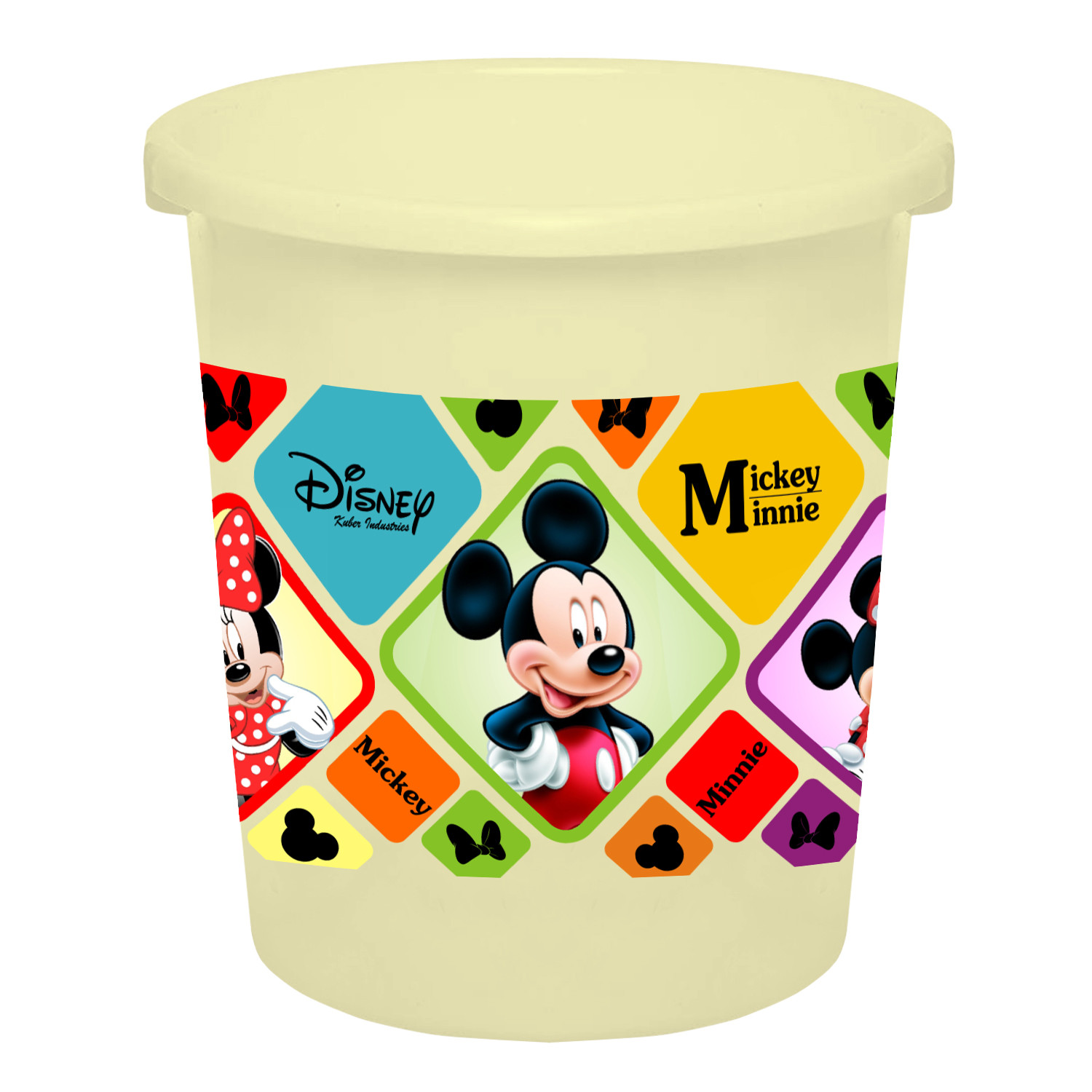 Kuber Industries Disney Mickey Minnie Print Plastic 3 Pieces Garbage Waste Dustbin/Recycling Bin for Home, Office, Factory, 5 Liters (Pink & Cream & Blue) -HS_35_KUBMART17805