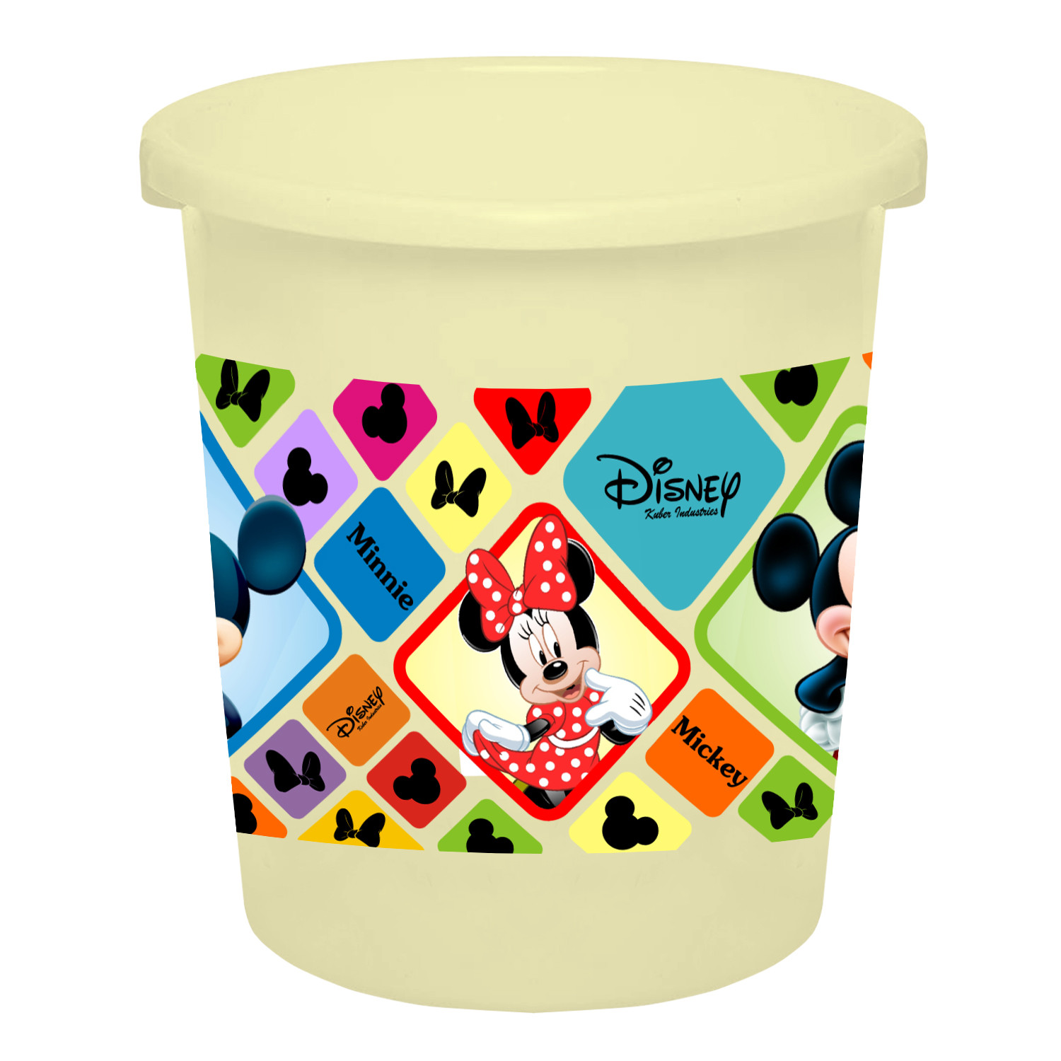 Kuber Industries Disney Mickey Minnie Print Plastic 3 Pieces Garbage Waste Dustbin/Recycling Bin for Home, Office, Factory, 5 Liters (Pink & Cream & Blue) -HS_35_KUBMART17805