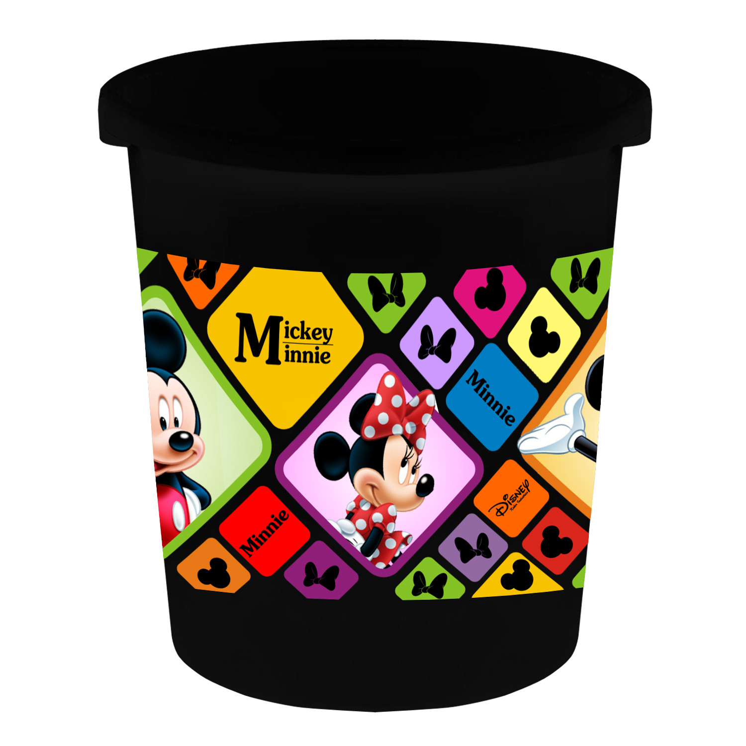 Kuber Industries Disney Mickey Minnie Print Plastic 3 Pieces Garbage Waste Dustbin/Recycling Bin for Home, Office, Factory, 5 Liters (Pink & Cream & Black) -HS_35_KUBMART17807