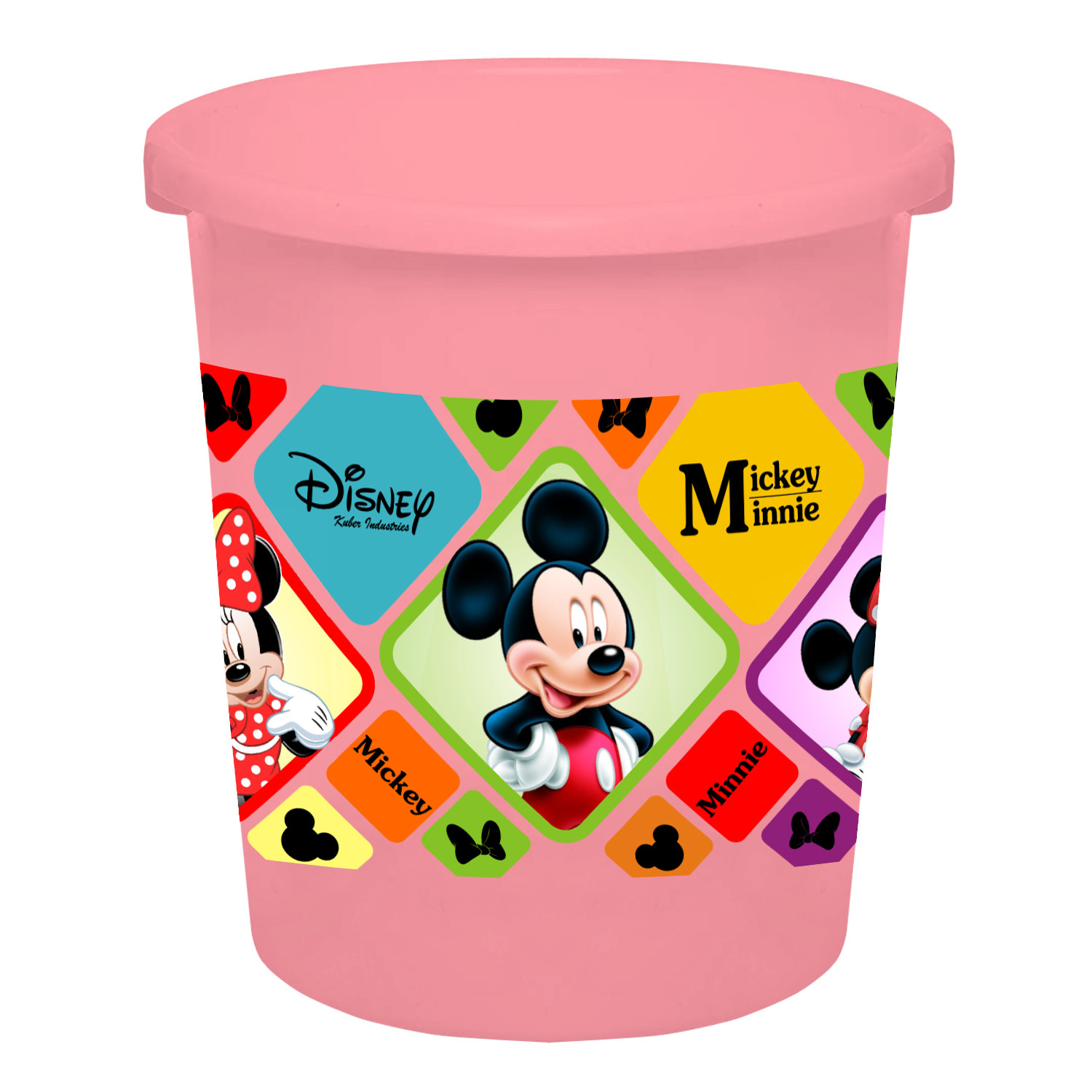 Kuber Industries Disney Mickey Minnie Print Plastic 3 Pieces Garbage Waste Dustbin/Recycling Bin for Home, Office, Factory, 5 Liters (Pink & Cream & Black) -HS_35_KUBMART17807