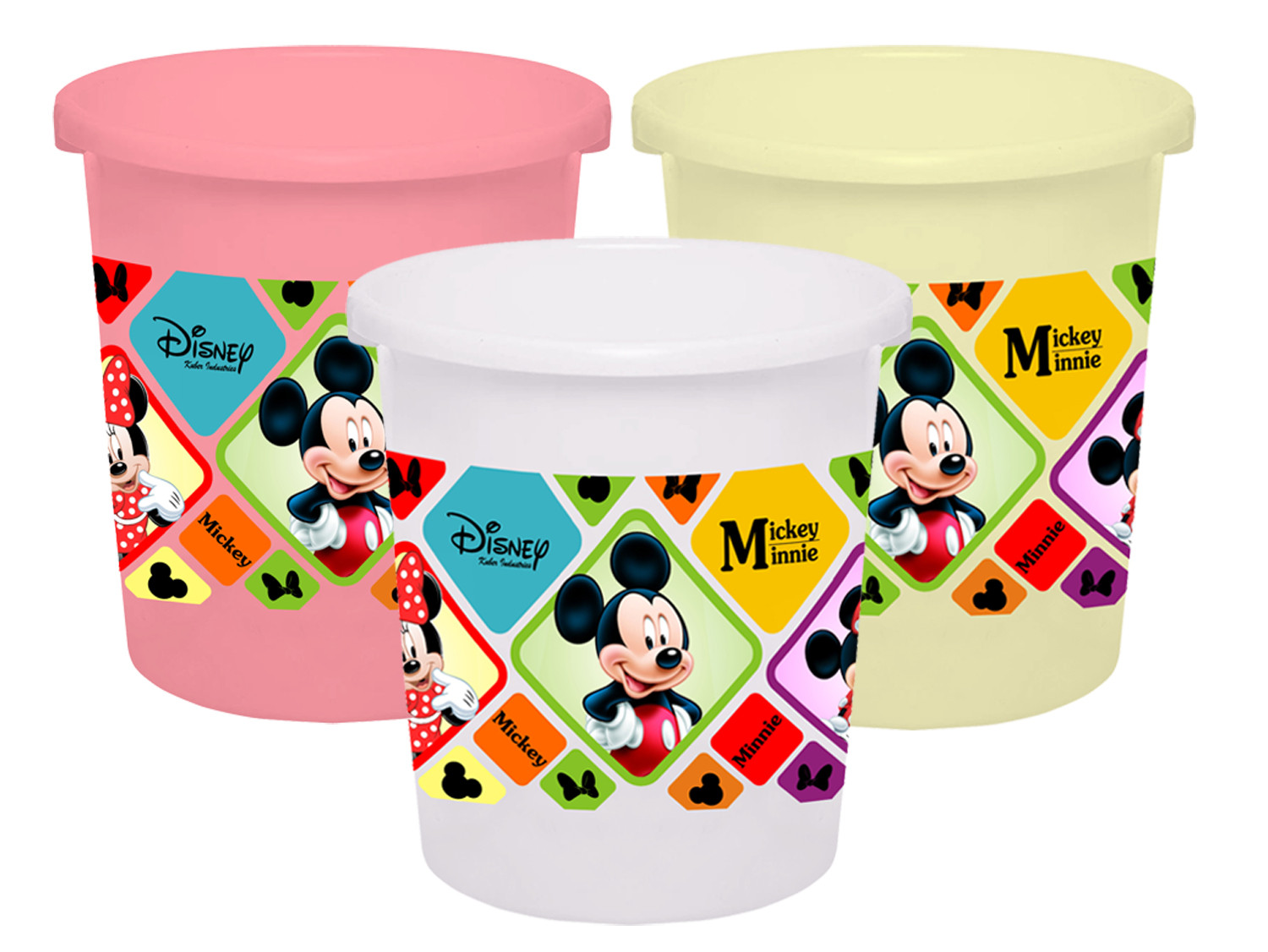 Kuber Industries Disney Mickey Minnie Print Plastic 3 Pieces Garbage Waste Dustbin/Recycling Bin for Home, Office, Factory, 5 Liters (Pink & Cream & White) -HS_35_KUBMART17809