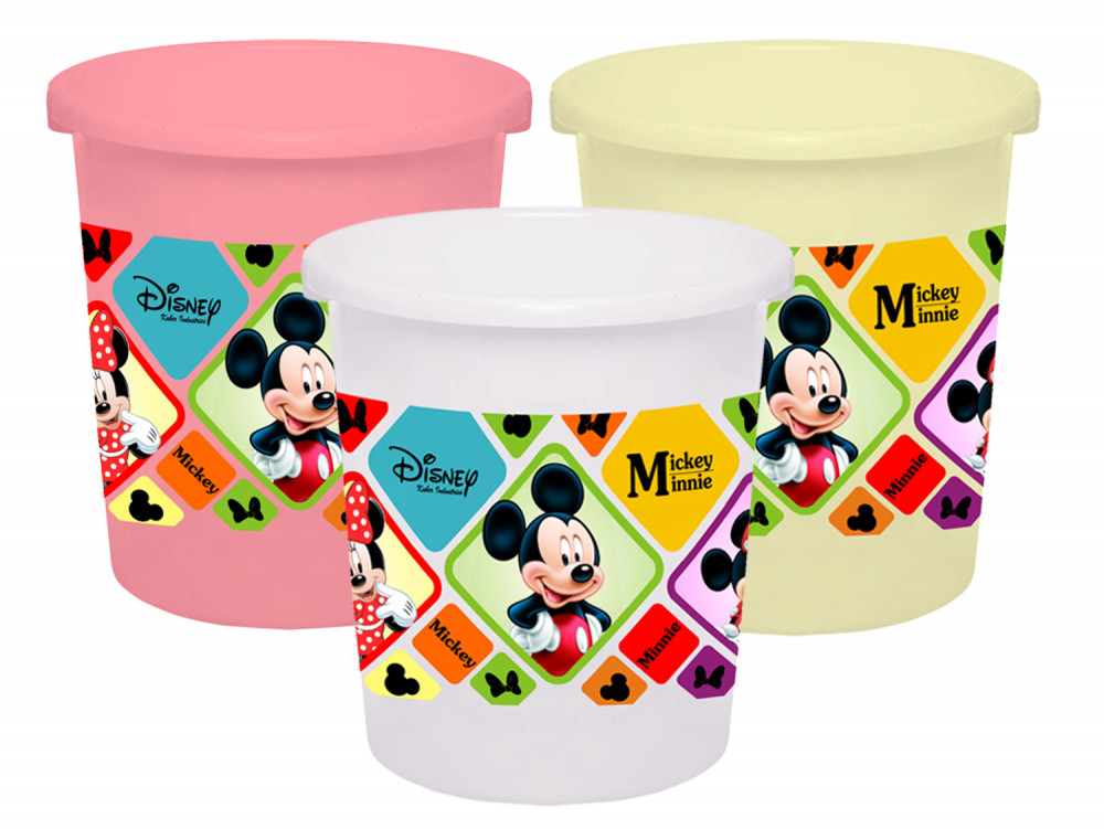 Kuber Industries Disney Mickey Minnie Print Plastic 3 Pieces Garbage Waste Dustbin/Recycling Bin for Home, Office, Factory, 5 Liters (Pink &amp; Cream &amp; White) -HS_35_KUBMART17809