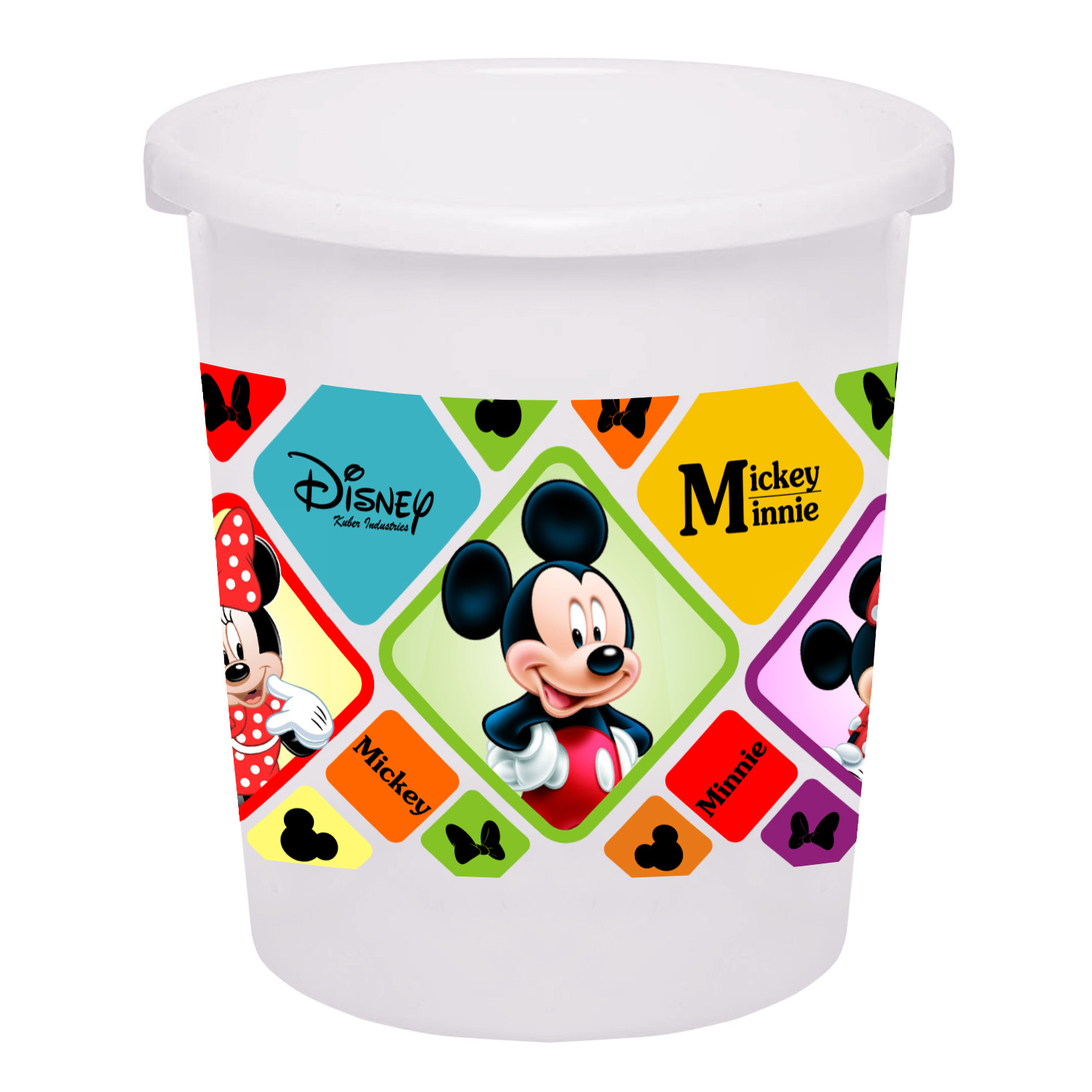 Kuber Industries Disney Mickey Minnie Print Plastic 3 Pieces Garbage Waste Dustbin/Recycling Bin for Home, Office, Factory, 5 Liters (Pink & Cream & White) -HS_35_KUBMART17809