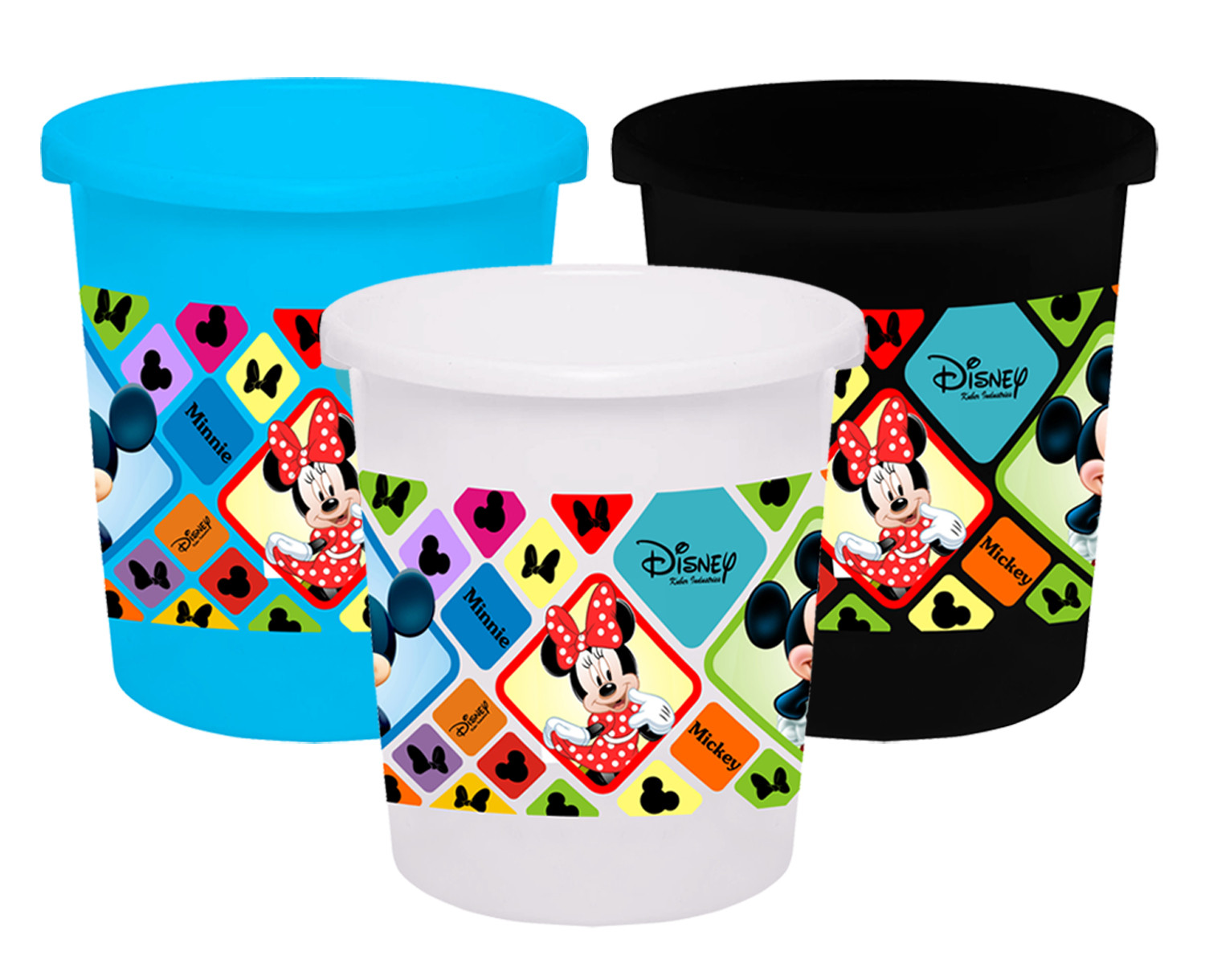 Kuber Industries Disney Mickey Minnie Print Plastic 3 Pieces Garbage Waste Dustbin/Recycling Bin for Home, Office, Factory, 5 Liters (Blue & Black & White) -HS_35_KUBMART17815