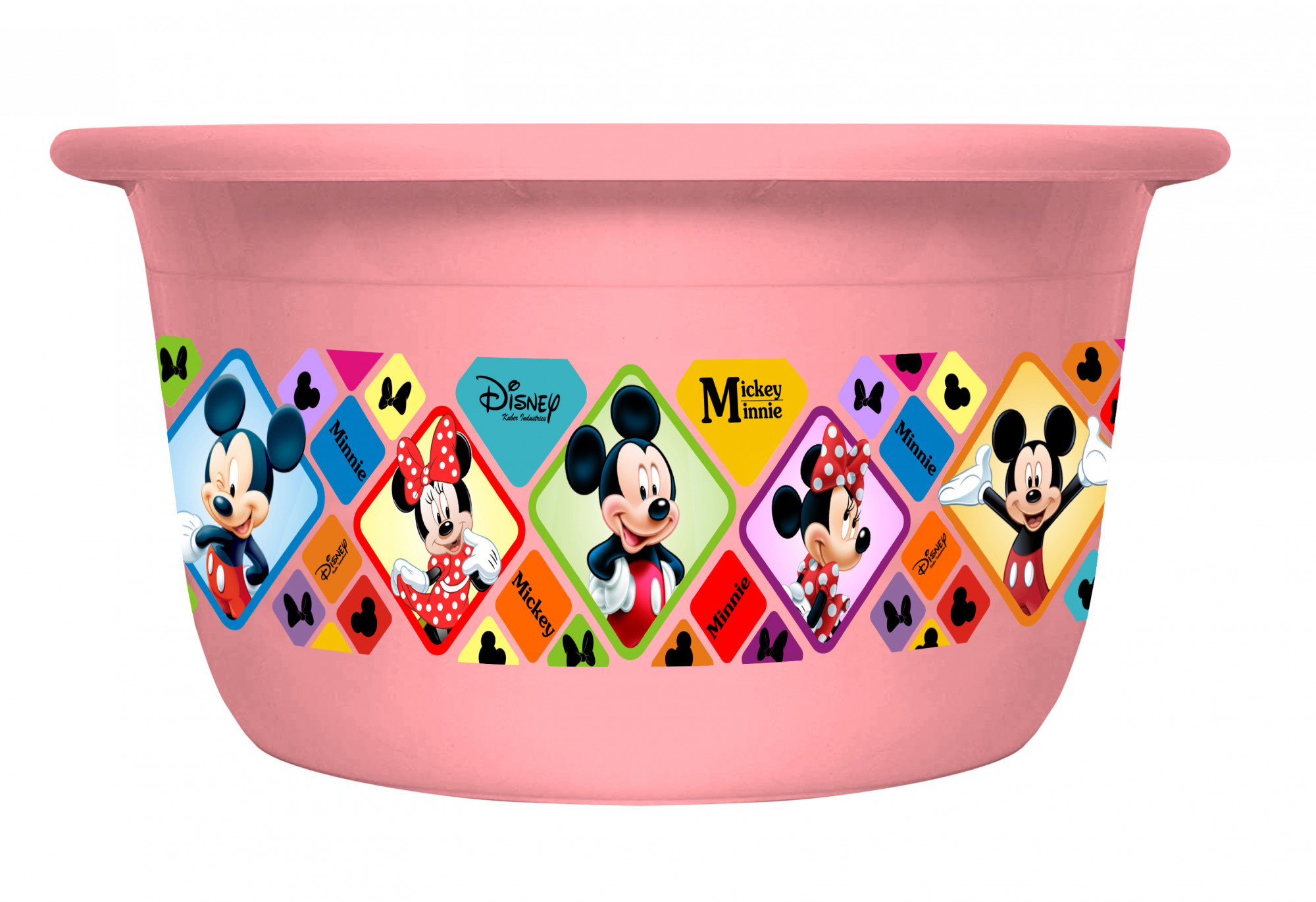 Kuber Industries Disney Mickey Minnie Print Plastic Bathroom Set of 5 Pieces with Bucket, Tub, Stool, Dustbin & Mug (Pink)-KUBMART15273 -HS_35_KUBMART17961