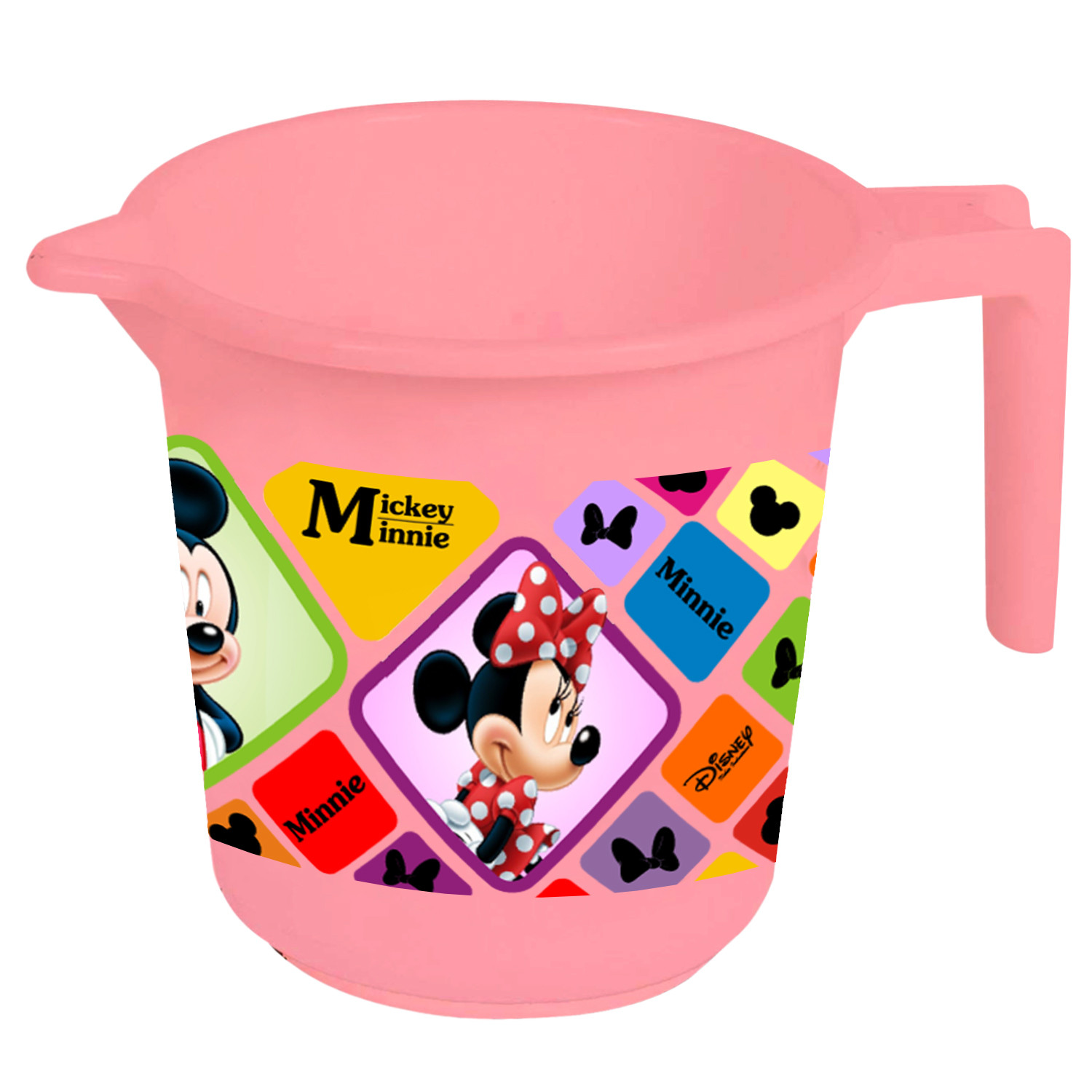 Kuber Industries Disney Mickey Minnie Print Plastic Bathroom Set of 5 Pieces with Bucket, Tub, Stool, Dustbin & Mug (Pink)-KUBMART15273 -HS_35_KUBMART17961
