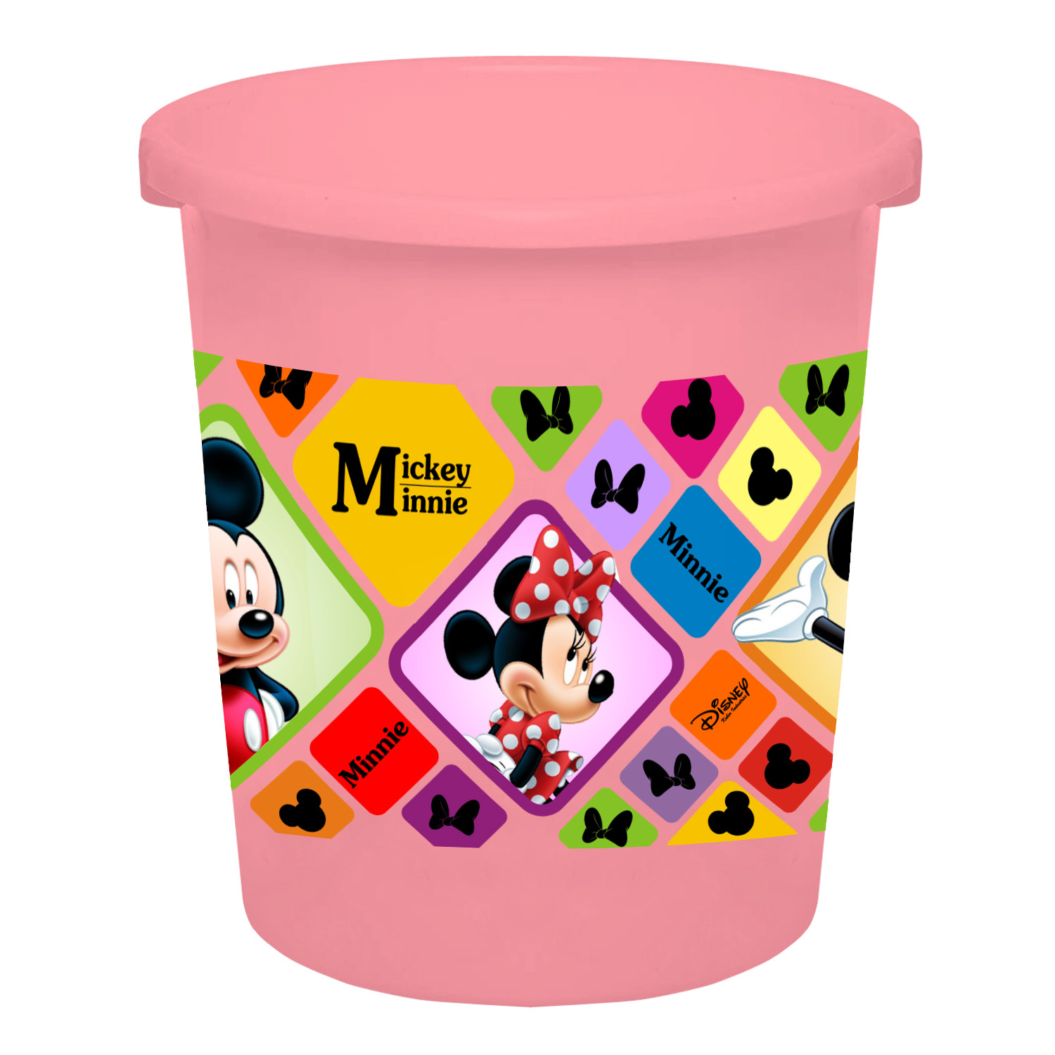 Kuber Industries Disney Mickey Minnie Print Plastic Bathroom Set of 5 Pieces with Bucket, Tub, Stool, Dustbin & Mug (Pink)-KUBMART15273 -HS_35_KUBMART17961