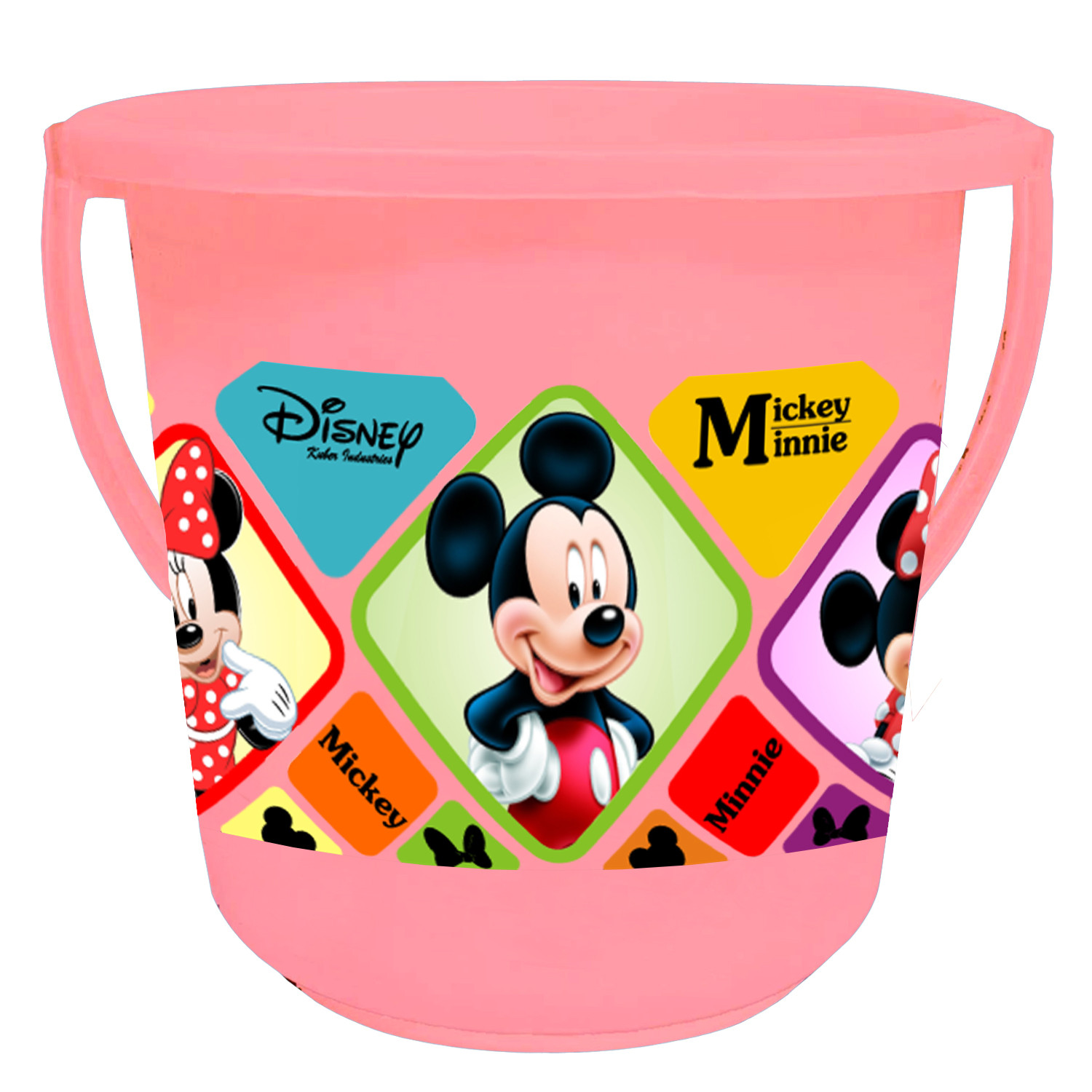 Kuber Industries Disney Mickey Minnie Print Plastic Bathroom Set of 5 Pieces with Bucket, Tub, Stool, Dustbin & Mug (Pink)-KUBMART15273 -HS_35_KUBMART17961