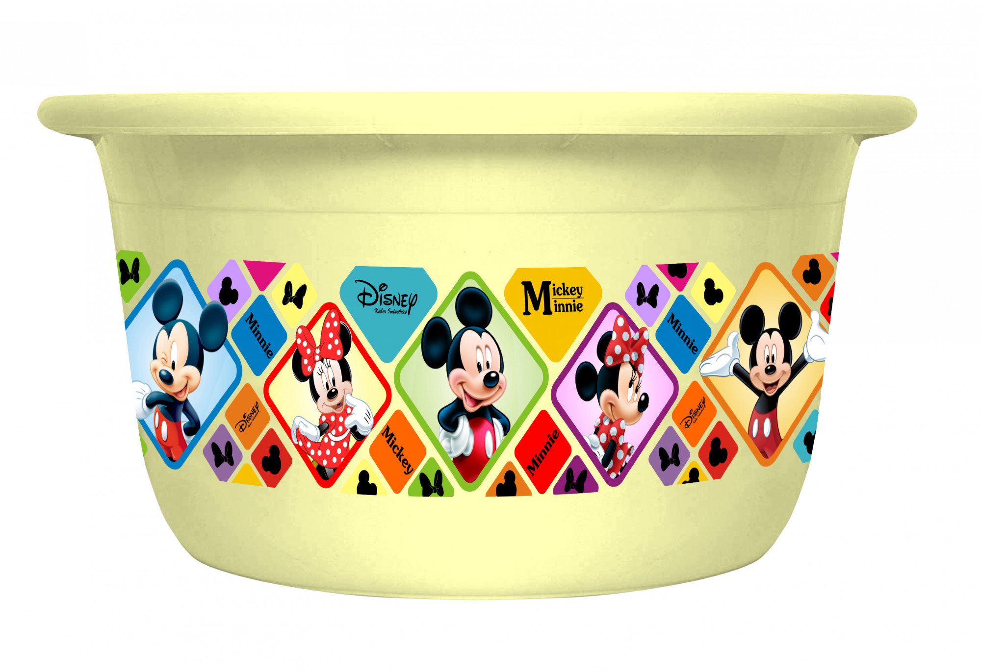 Kuber Industries Disney Mickey Minnie Print Plastic Bathroom Set of 5 Pieces with Bucket, Tub, Stool, Dustbin & Mug (Cream)-KUBMART15273 -HS_35_KUBMART17963