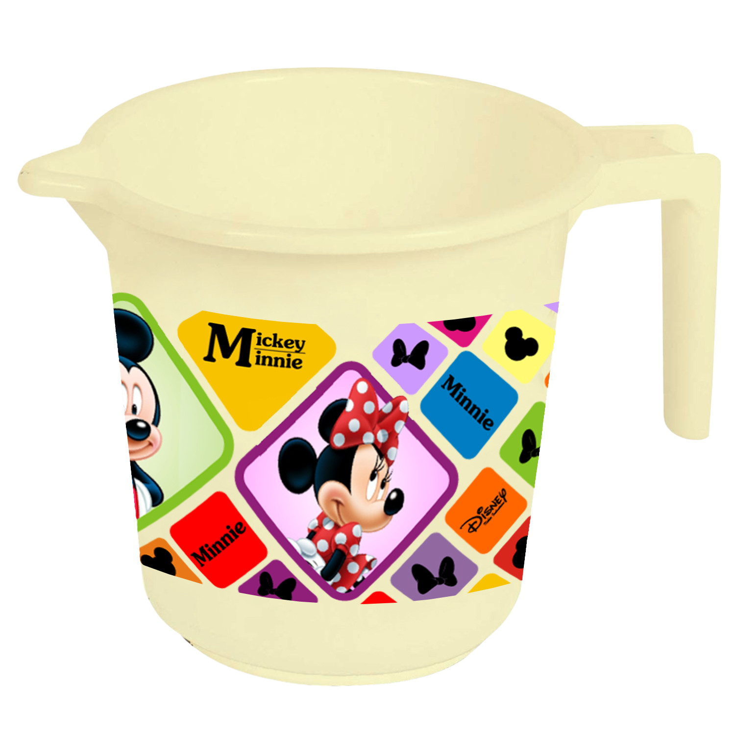 Kuber Industries Disney Mickey Minnie Print Plastic Bathroom Set of 5 Pieces with Bucket, Tub, Stool, Dustbin & Mug (Cream)-KUBMART15273 -HS_35_KUBMART17963