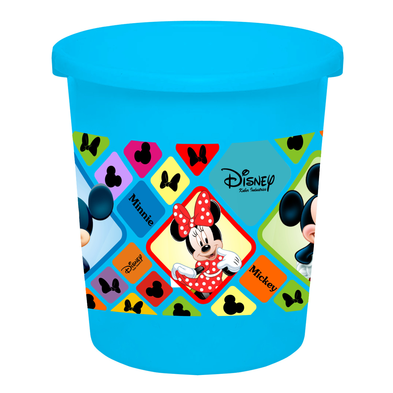 Kuber Industries Disney Mickey Minnie Print Plastic Bathroom Set of 5 Pieces with Bucket, Tub, Stool, Dustbin & Mug (Blue)-KUBMART15273 -HS_35_KUBMART17965