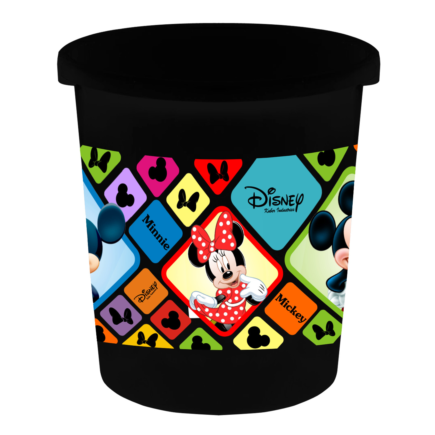 Kuber Industries Disney Mickey Minnie Print Plastic Bathroom Set of 5 Pieces with Bucket, Tub, Stool, Dustbin & Mug (Black)-KUBMART15273 -HS_35_KUBMART17967