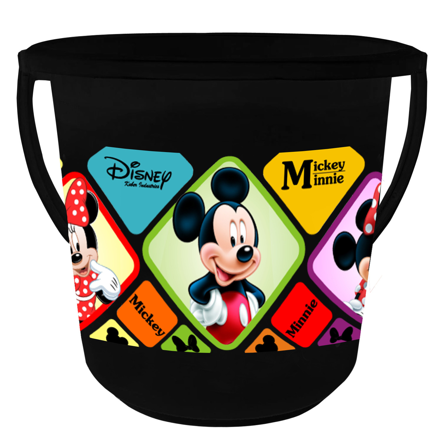 Kuber Industries Disney Mickey Minnie Print Plastic Bathroom Set of 5 Pieces with Bucket, Tub, Stool, Dustbin & Mug (Black)-KUBMART15273 -HS_35_KUBMART17967