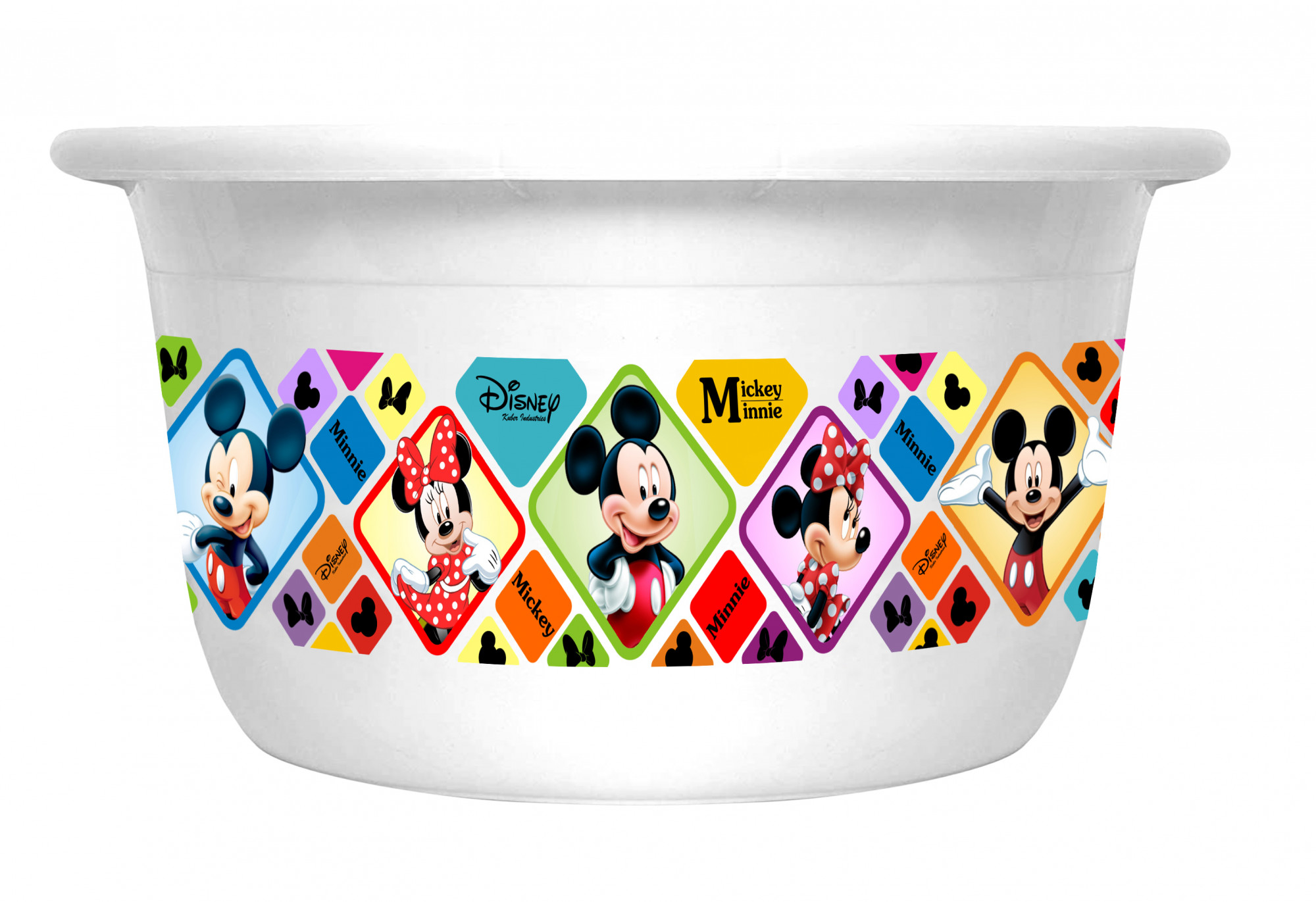 Kuber Industries Disney Mickey Minnie Print Plastic Bathroom Set of 5 Pieces with Bucket, Tub, Stool, Dustbin & Mug (White)-KUBMART15273 -HS_35_KUBMART17969