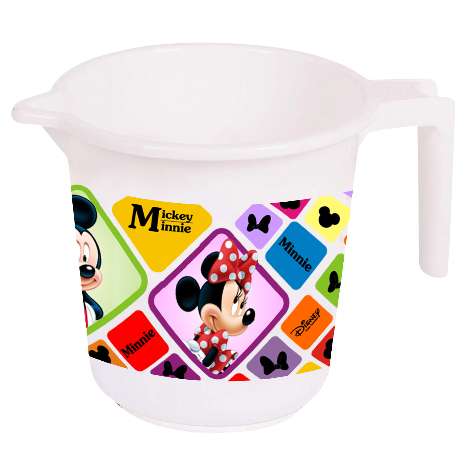 Kuber Industries Disney Mickey Minnie Print Plastic Bathroom Set of 5 Pieces with Bucket, Tub, Stool, Dustbin & Mug (White)-KUBMART15273 -HS_35_KUBMART17969