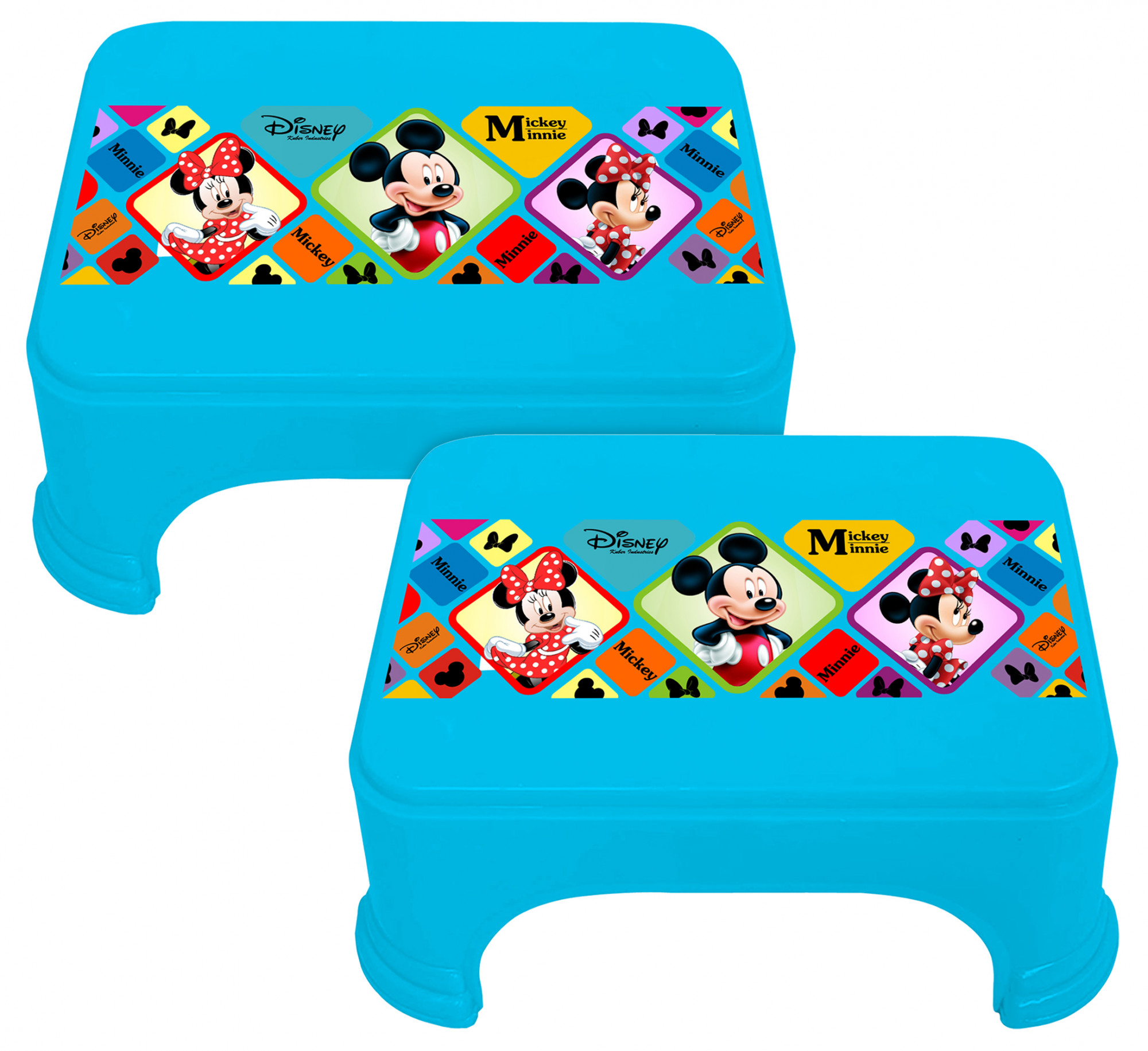 Kuber Industries Disney Mickey Minnie Print Square Plastic Bathroom Stool (Blue) -HS_35_KUBMART17705