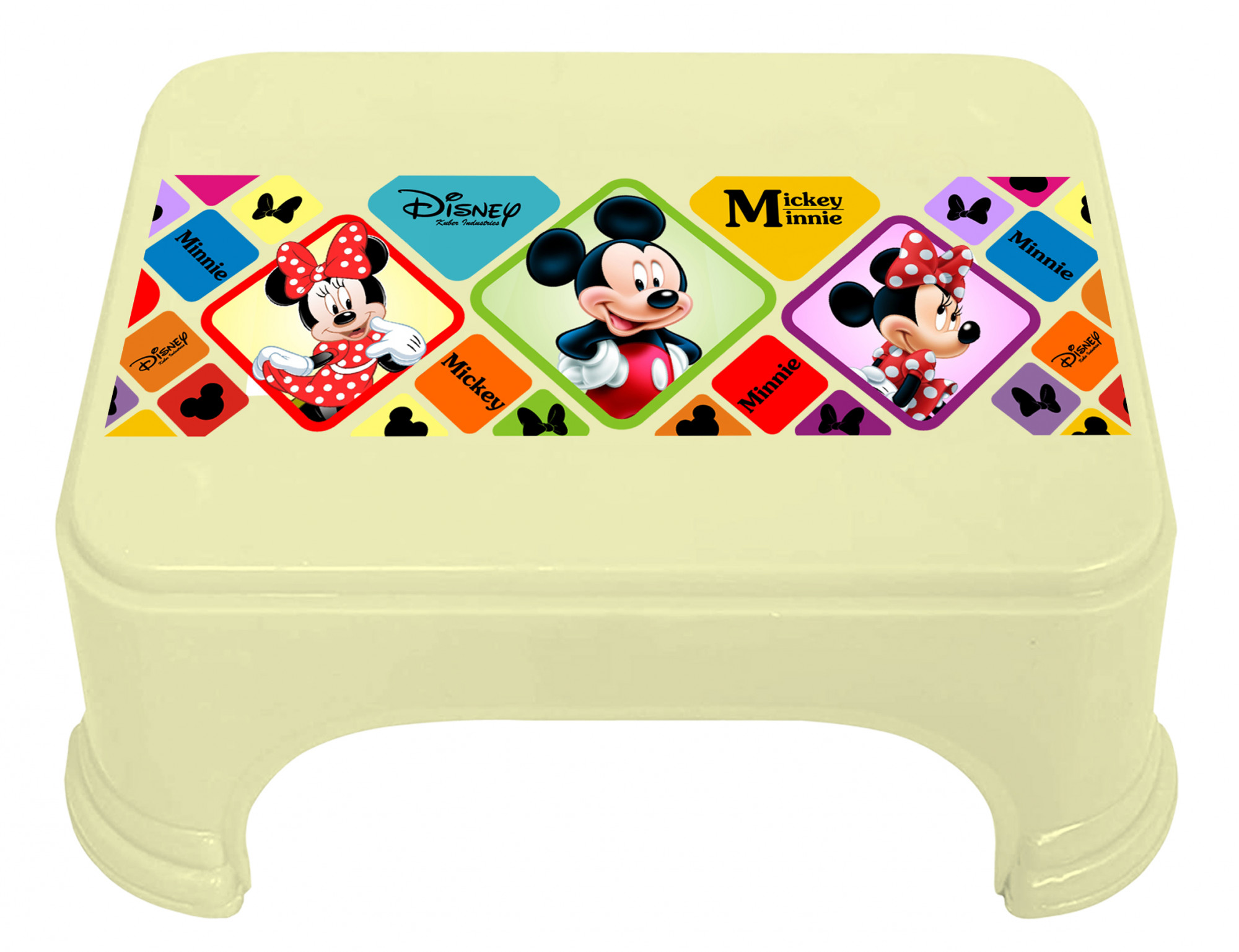 Kuber Industries Disney Mickey Minnie Print Square Plastic Bathroom Stool (Cream) -HS_35_KUBMART17699