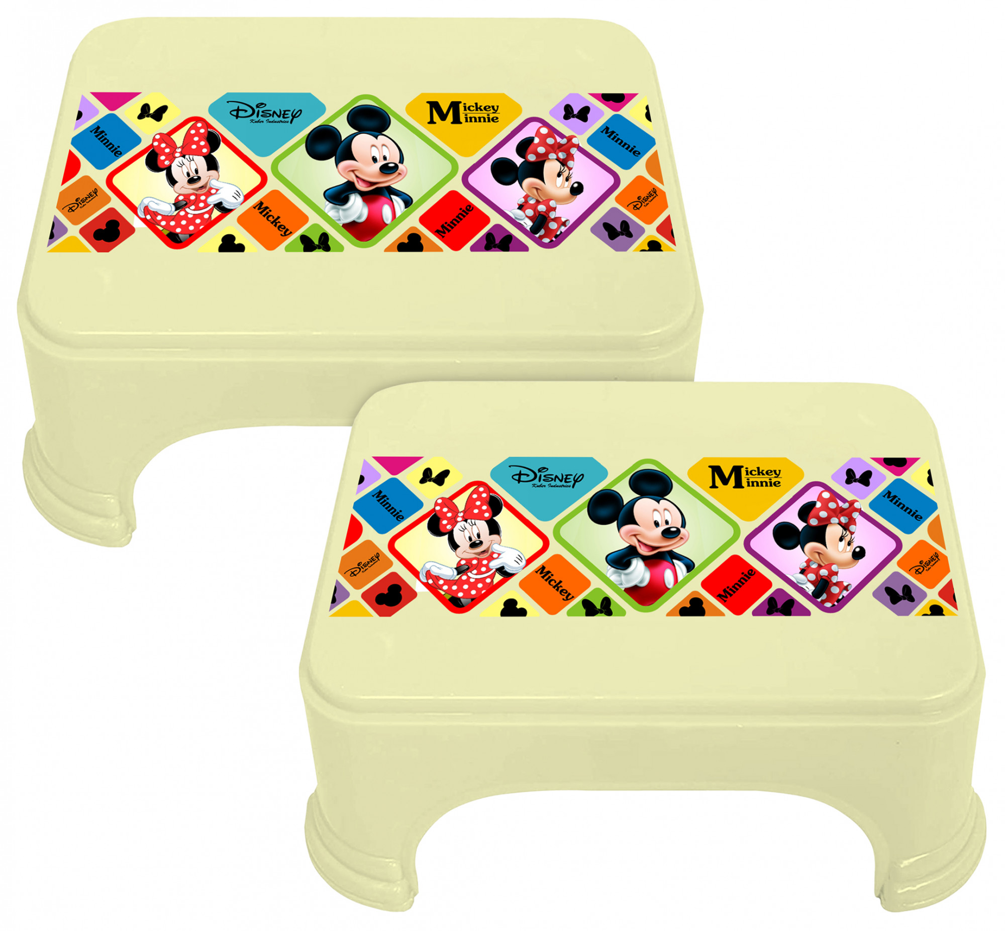 Kuber Industries Disney Mickey Minnie Print Square Plastic Bathroom Stool (Cream) -HS_35_KUBMART17699