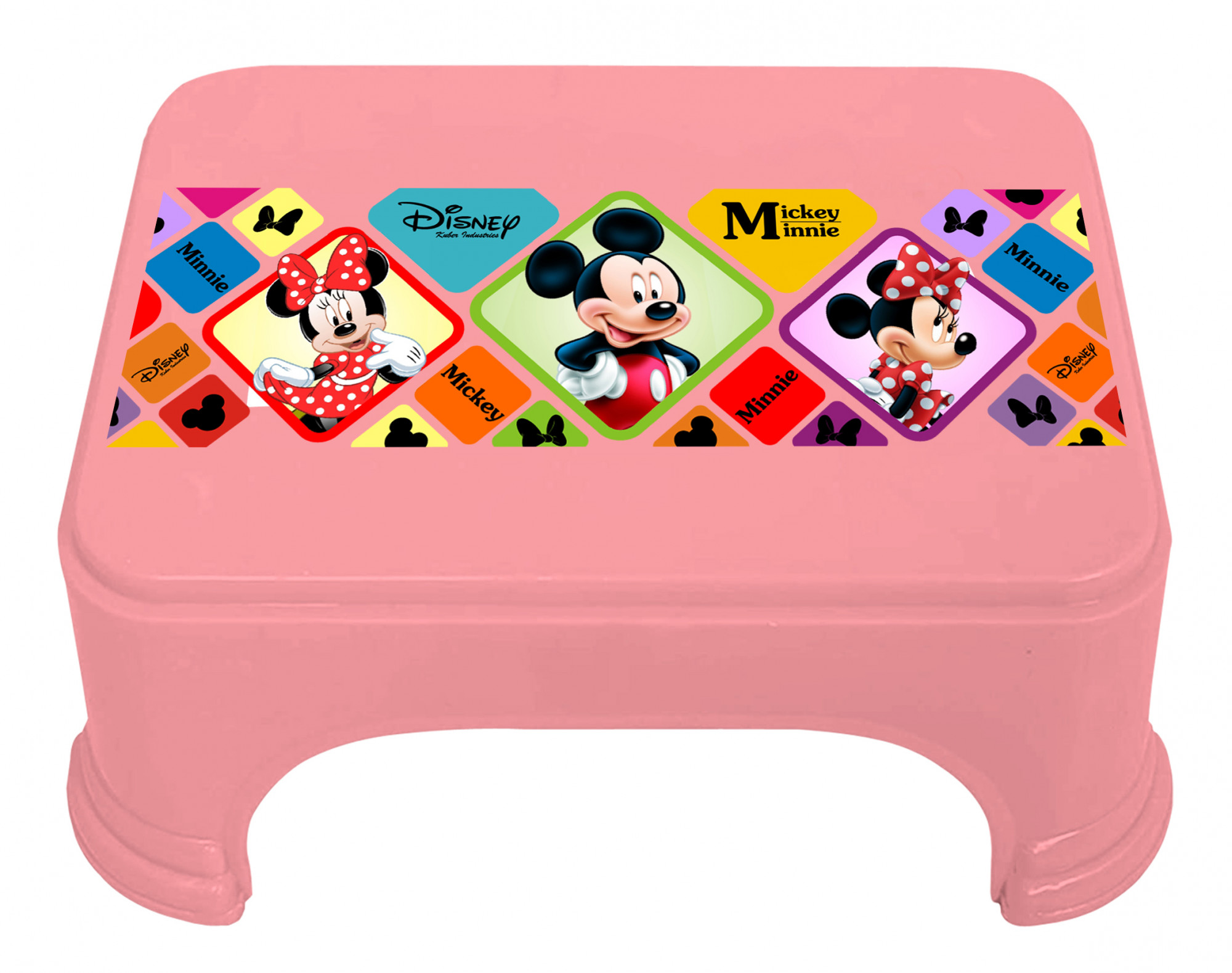 Kuber Industries Disney Mickey Minnie Print Square Plastic Bathroom Stool (Pink) -HS_35_KUBMART17693