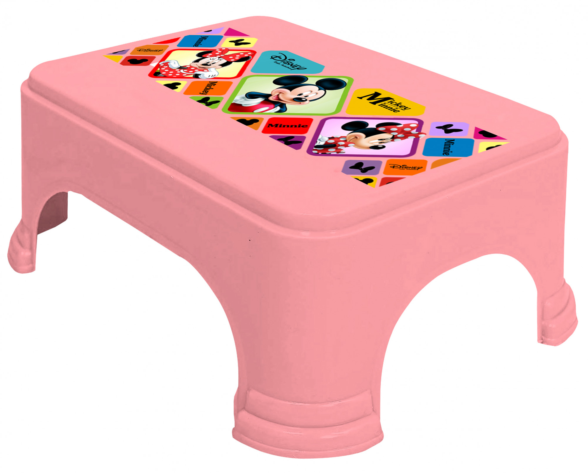 Kuber Industries Disney Mickey Minnie Print Square Plastic Bathroom Stool (Pink) -HS_35_KUBMART17693