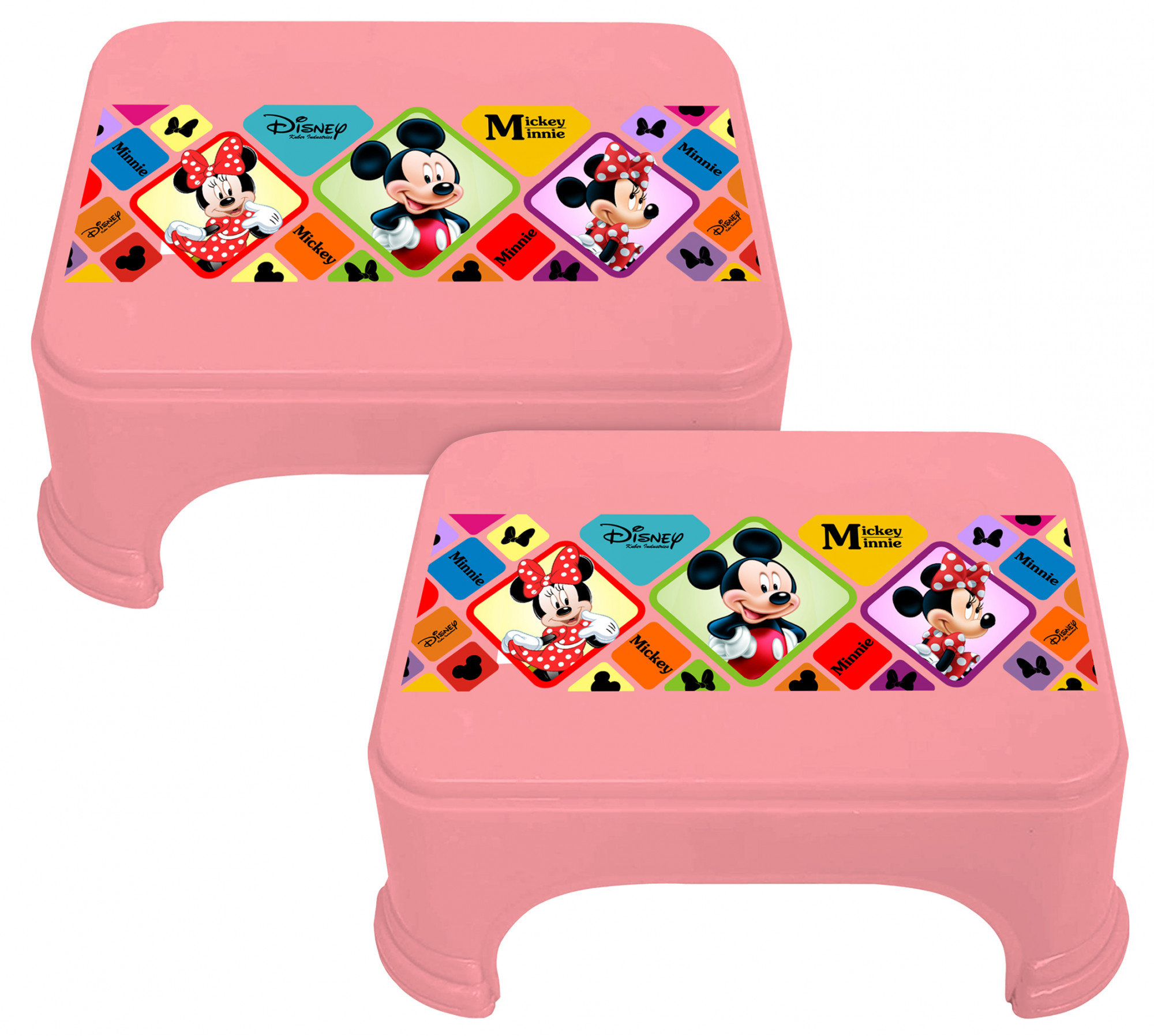 Kuber Industries Disney Mickey Minnie Print Square Plastic Bathroom Stool (Pink) -HS_35_KUBMART17693