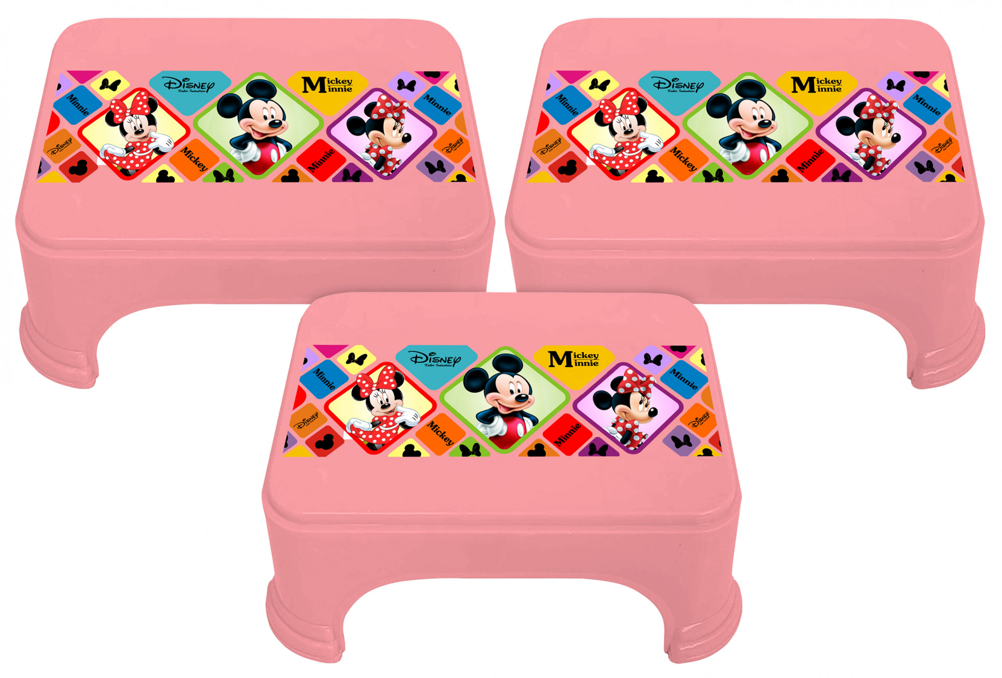 Kuber Industries Disney Mickey Minnie Print Square Plastic Bathroom Stool (Pink) -HS_35_KUBMART17693