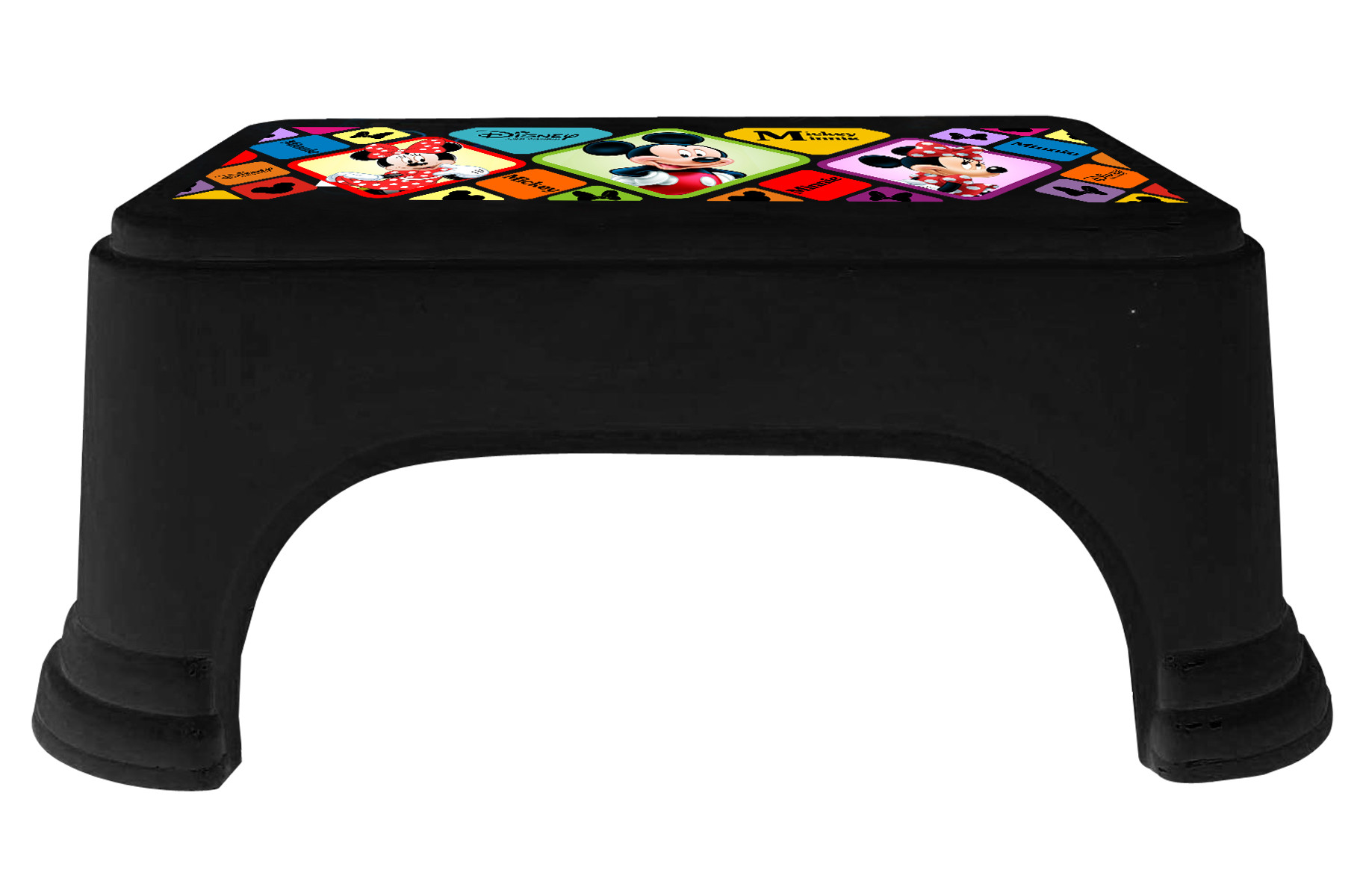 Kuber Industries Disney Mickey Minnie Print Square Plastic Bathroom Stool (Set of 2, Black & White) -HS_35_KUBMART17741
