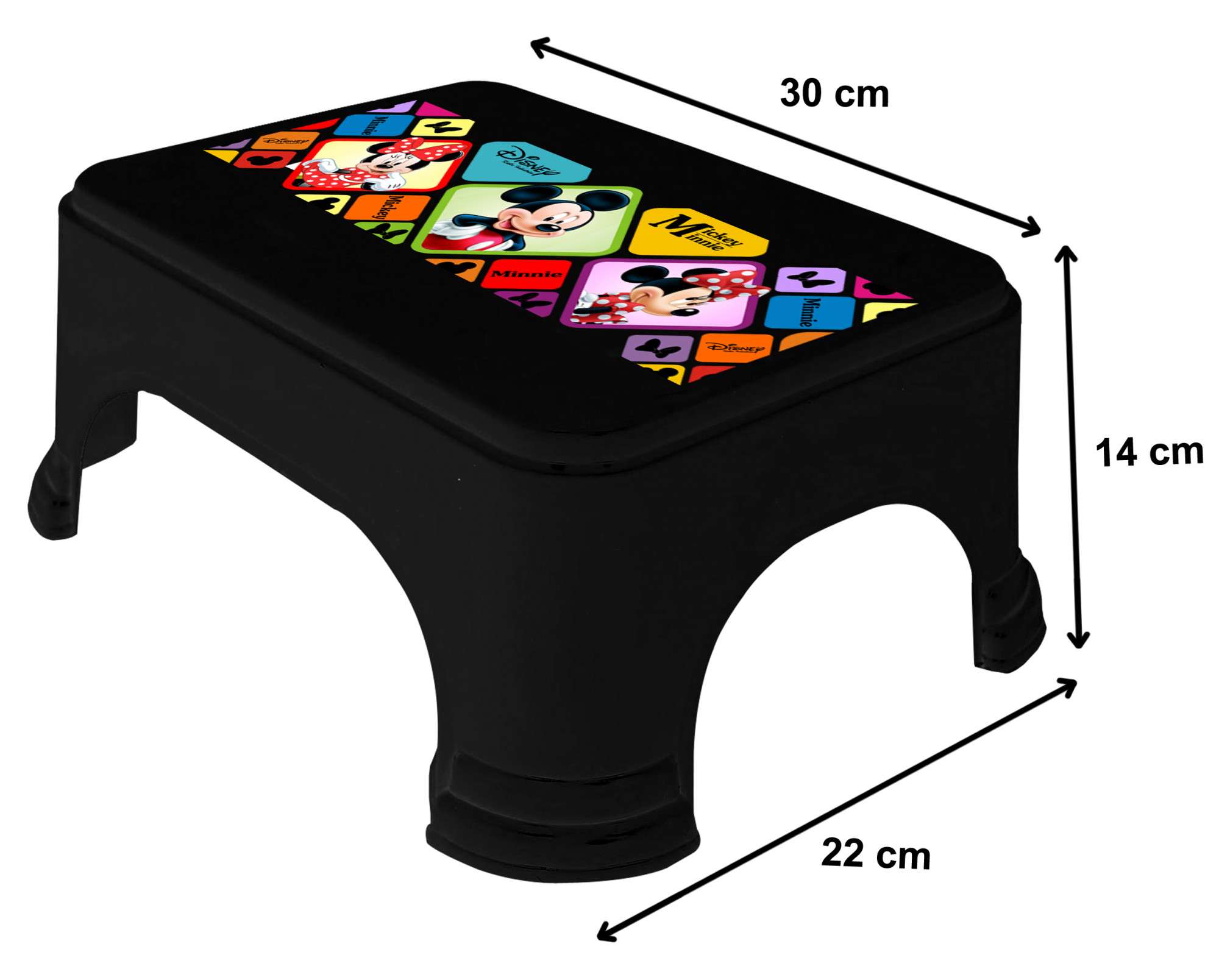Kuber Industries Disney Mickey Minnie Print Square Plastic Bathroom Stool (Set of 2, Black & White) -HS_35_KUBMART17741