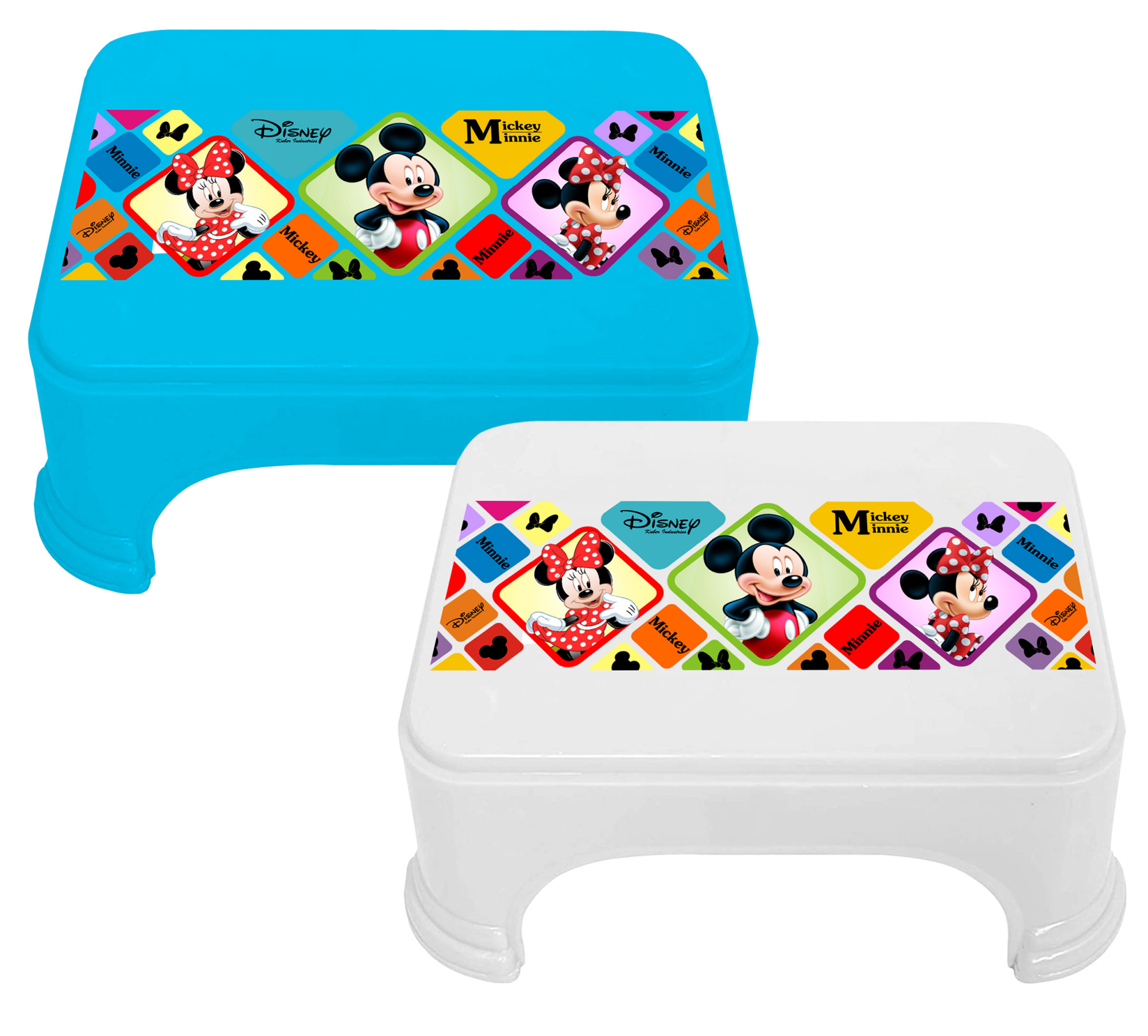 Kuber Industries Disney Mickey Minnie Print Square Plastic Bathroom Stool (Set of 2, Blue & White) -HS_35_KUBMART17739