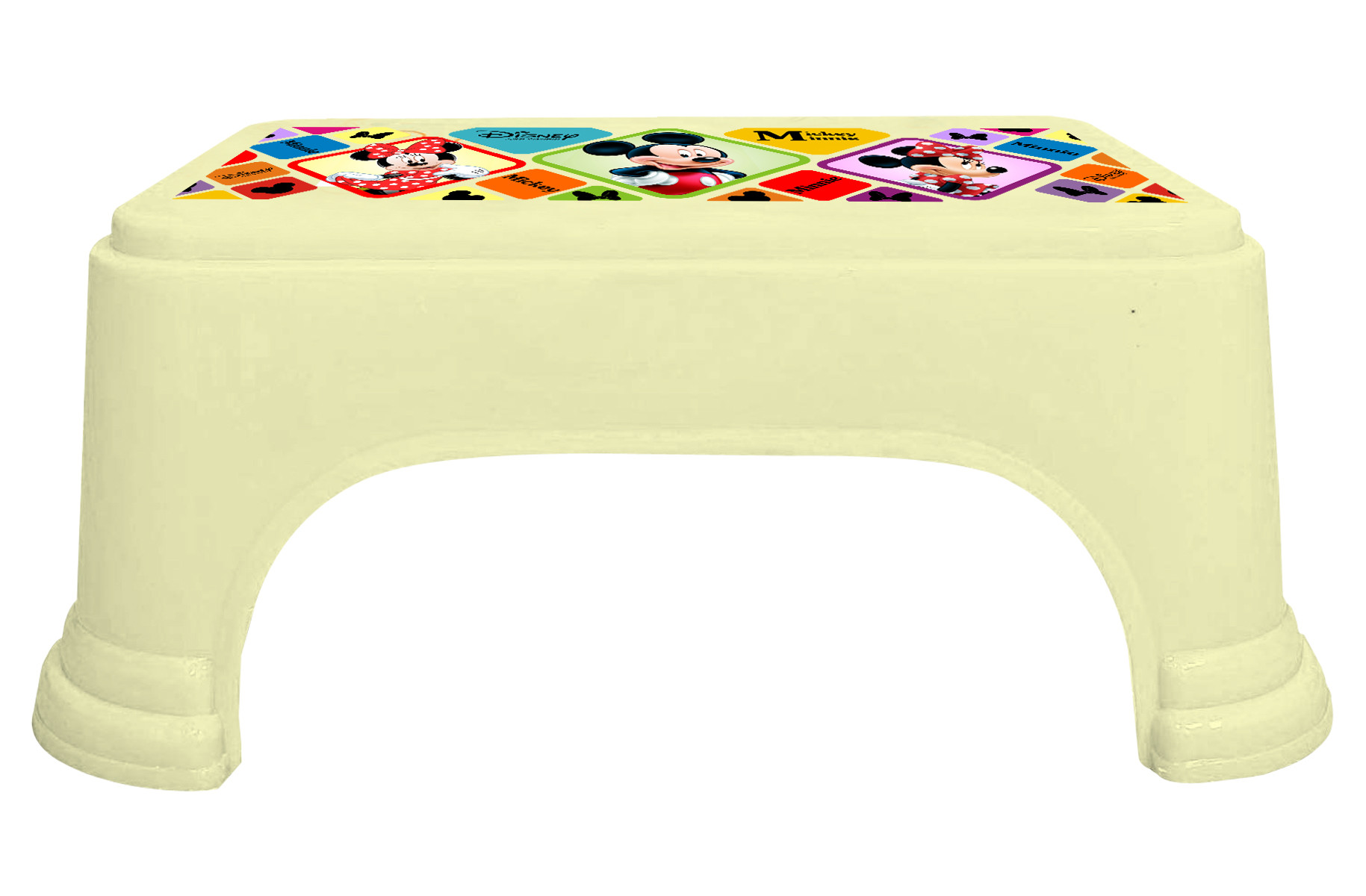 Kuber Industries Disney Mickey Minnie Print Square Plastic Bathroom Stool (Set of 2, Cream & Black) -HS_35_KUBMART17733