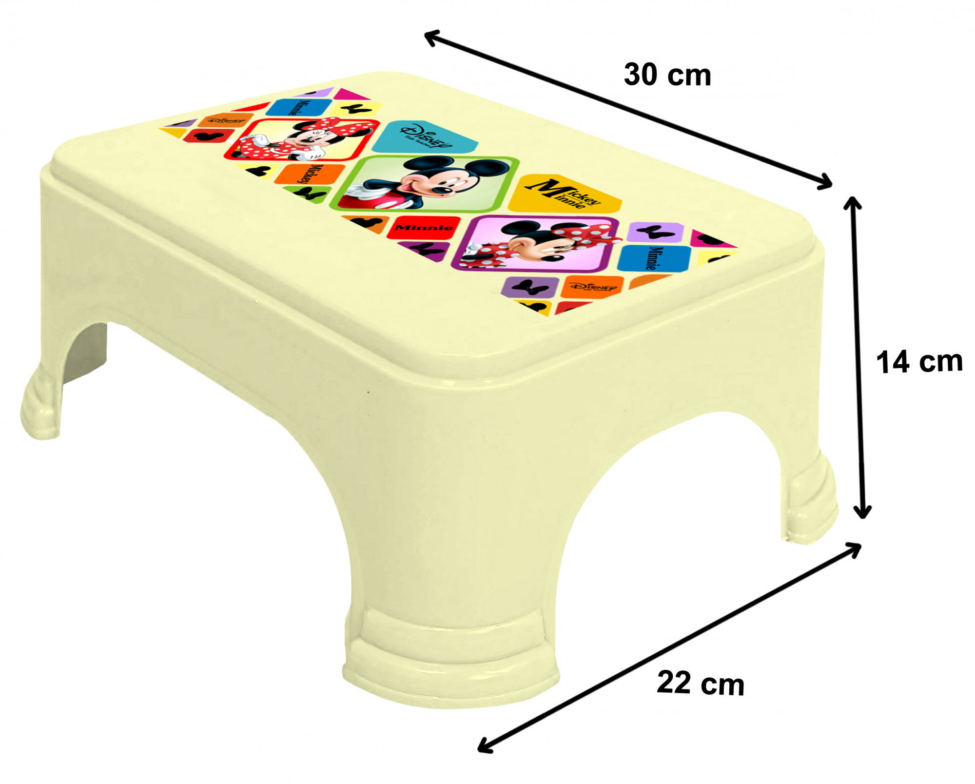 Kuber Industries Disney Mickey Minnie Print Square Plastic Bathroom Stool (Set of 2, Cream & Black) -HS_35_KUBMART17733
