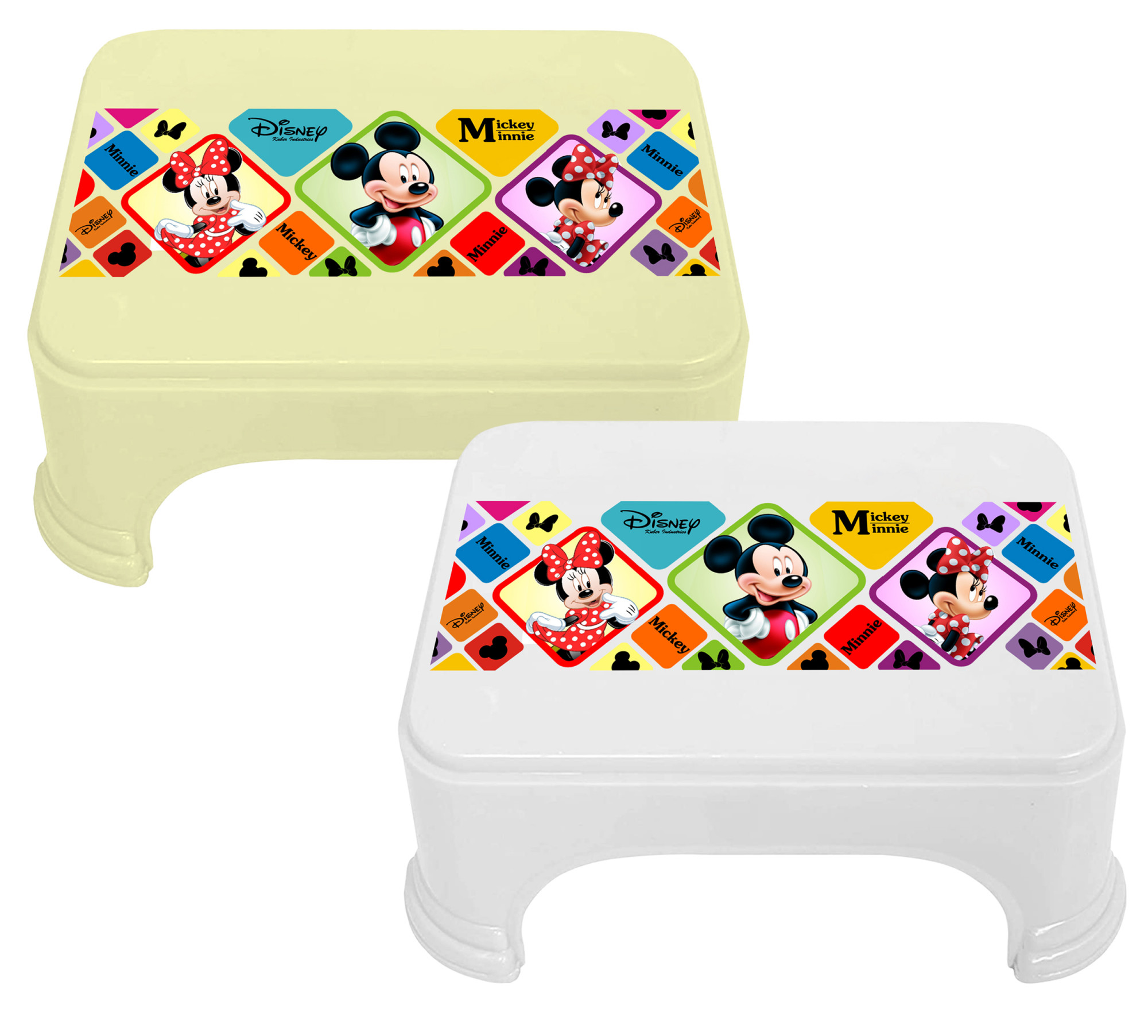 Kuber Industries Disney Mickey Minnie Print Square Plastic Bathroom Stool (Set of 2, Cream & White) -HS_35_KUBMART17735