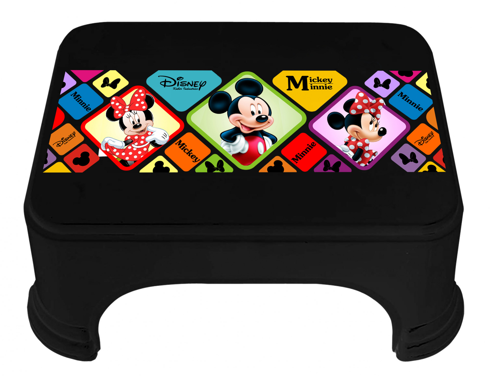 Kuber Industries Disney Mickey Minnie Print Square Plastic Bathroom Stool (Set of 3, Blue & Black & White) -HS_35_KUBMART17753