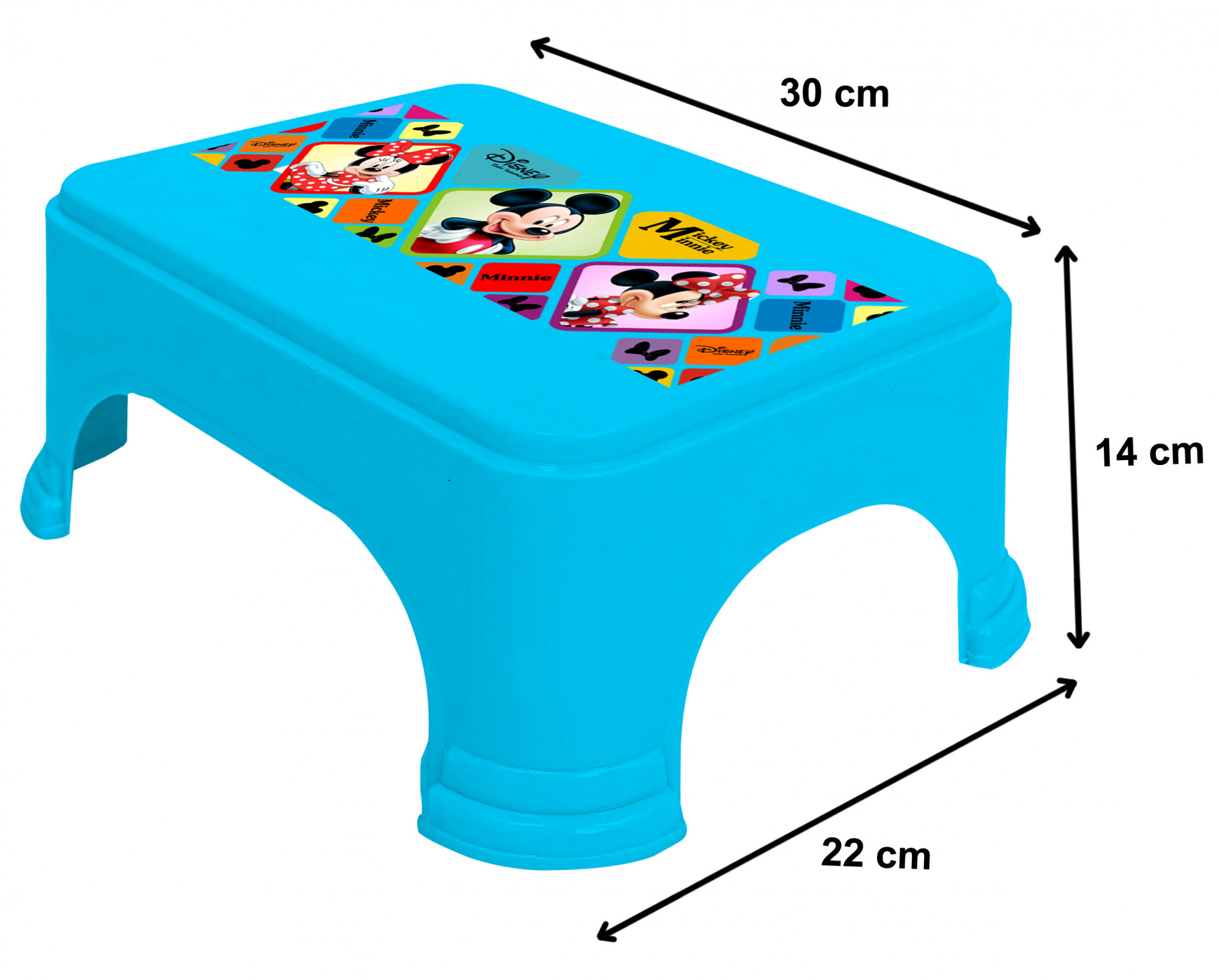 Kuber Industries Disney Mickey Minnie Print Square Plastic Bathroom Stool (Set of 3, Blue & Black & White) -HS_35_KUBMART17753
