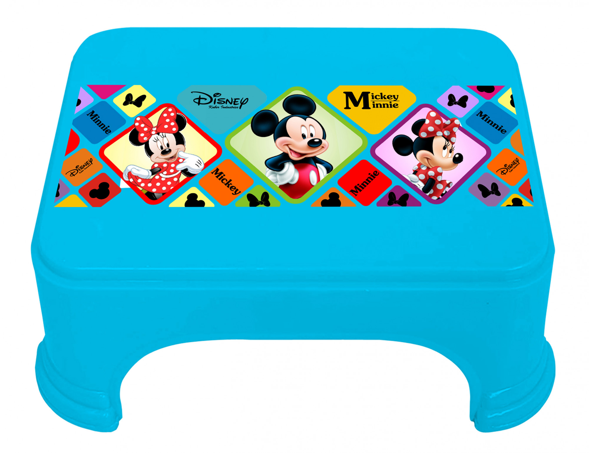 Kuber Industries Disney Mickey Minnie Print Square Plastic Bathroom Stool (Set of 3, Cream & Blue & White) -HS_35_KUBMART17751